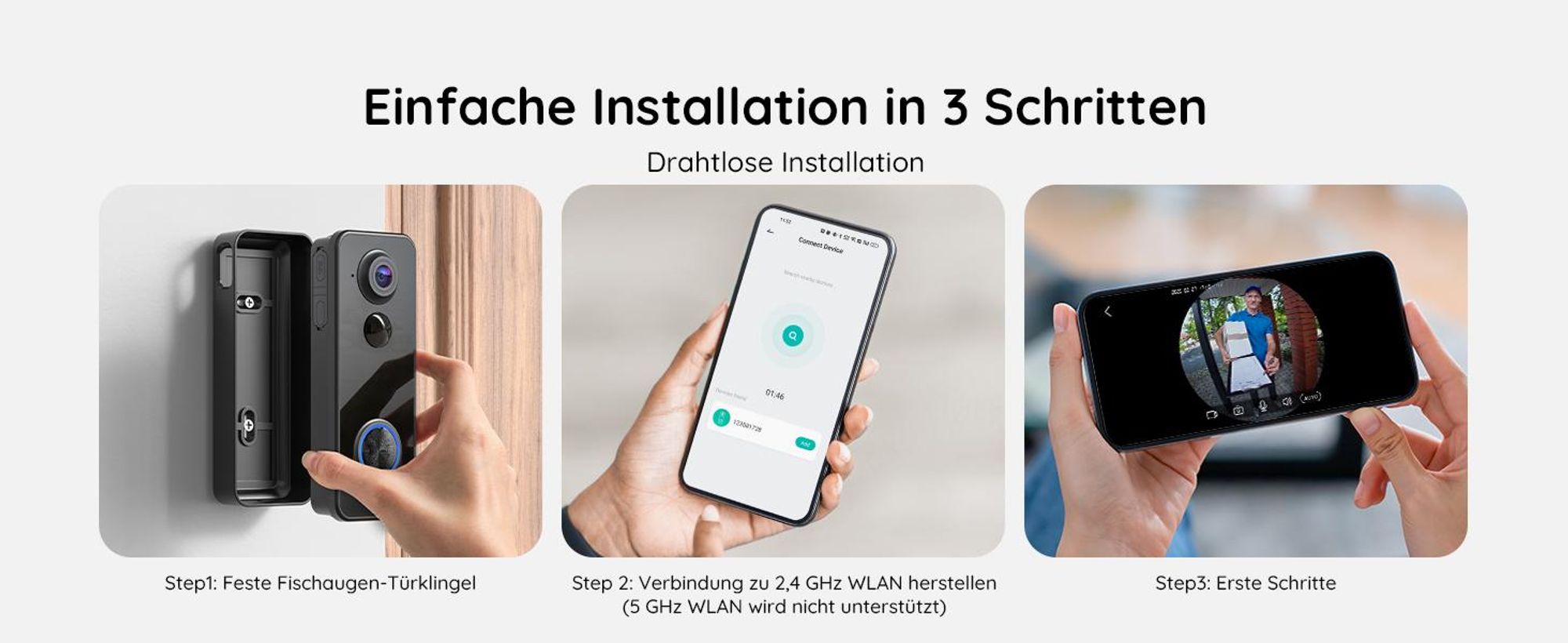 2K video deurbel met camera, Wi-Fi, batterij, 32GB opslag, 2,4GHz Wi-Fi, 180° ultrabreed gezichtsveld, draadloze deurbel
