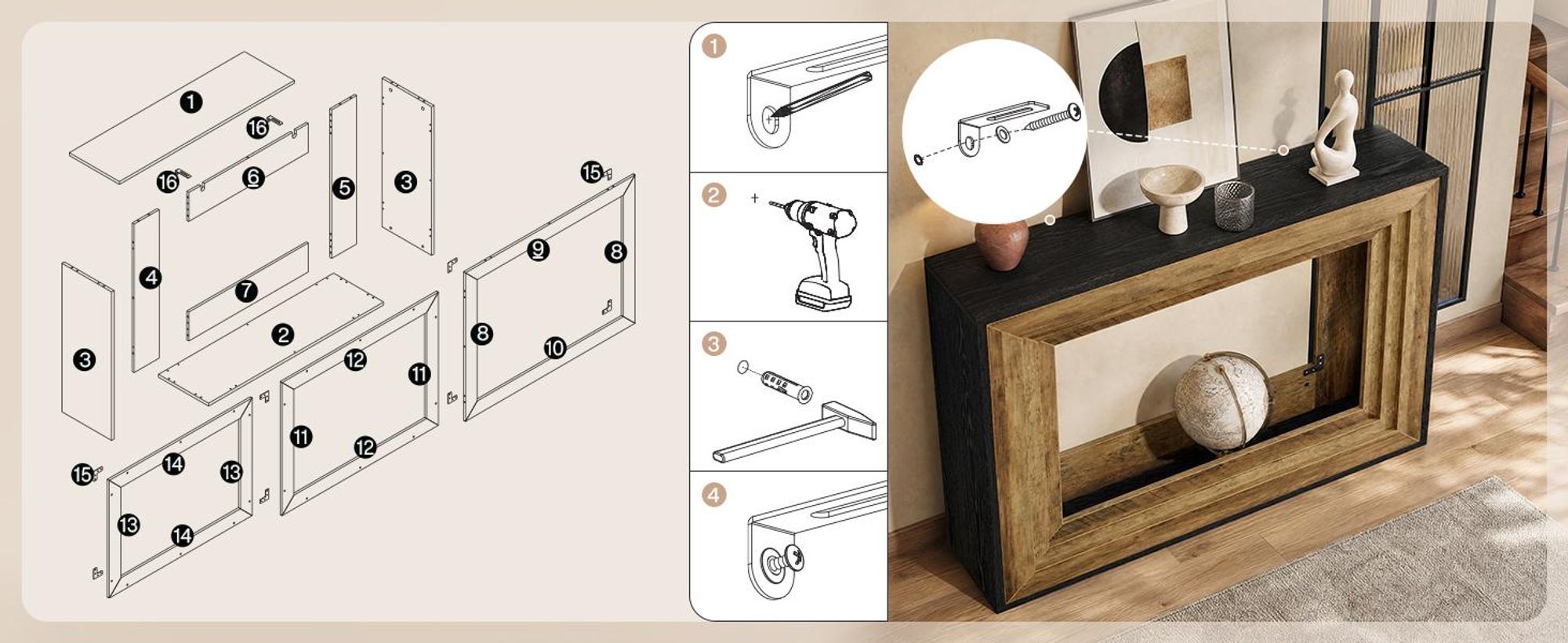 Tribesigns Konsolentisch Landhausstil, 105 x 30 x 80 cm Schmaler Flurtisch mit 2 Ablagen, Eingangstisch aus Holz, für Flur, Wohnzimmer Eingangsbereich