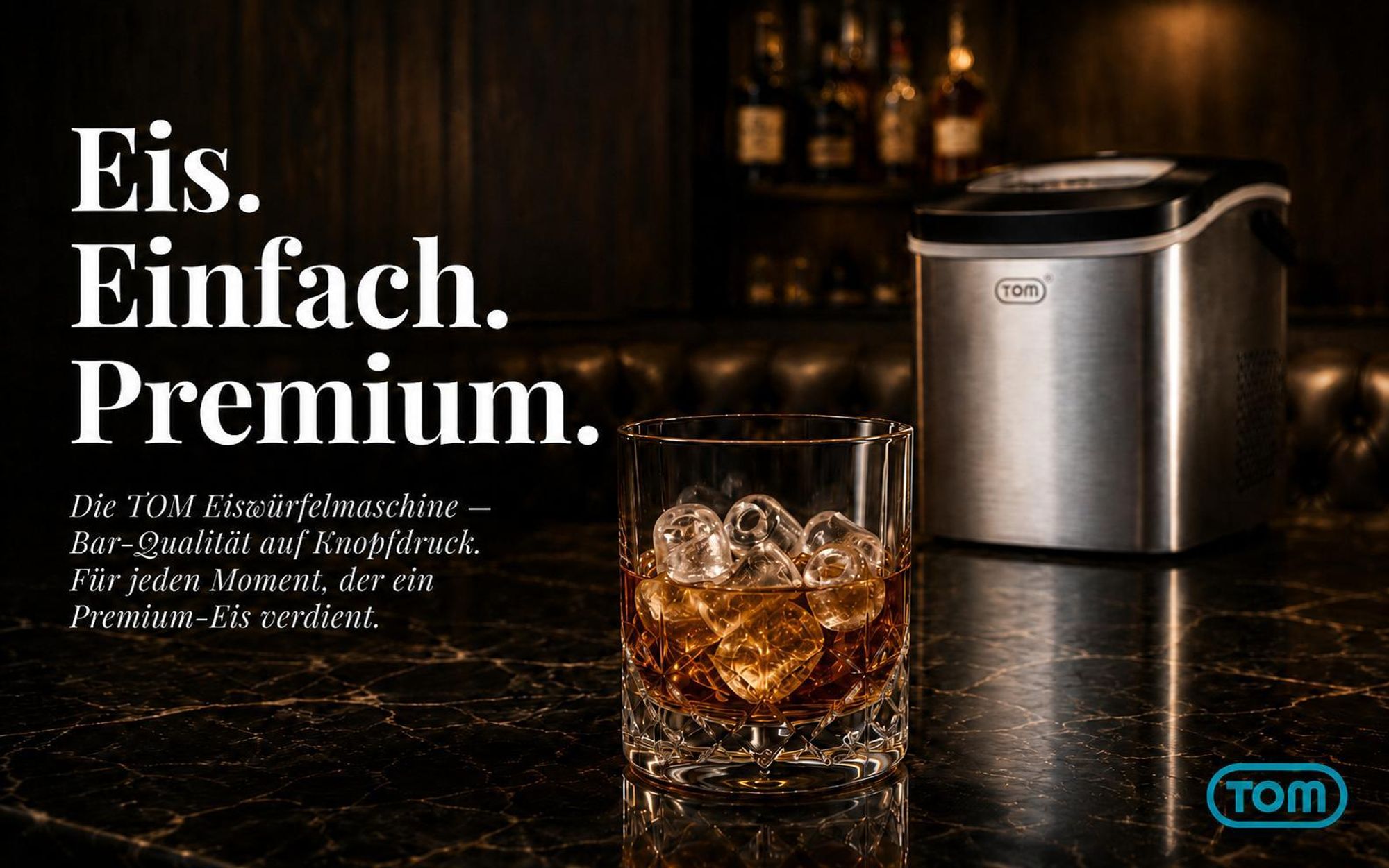 Eiswürfelmaschine Eiswürfelbereiter Edelstahl 1,3 Liter mit Eiszange TOM | 12kg / 24h | 2 Größen | LED-Display | Herausnehmbarer Eiswürfelkorb