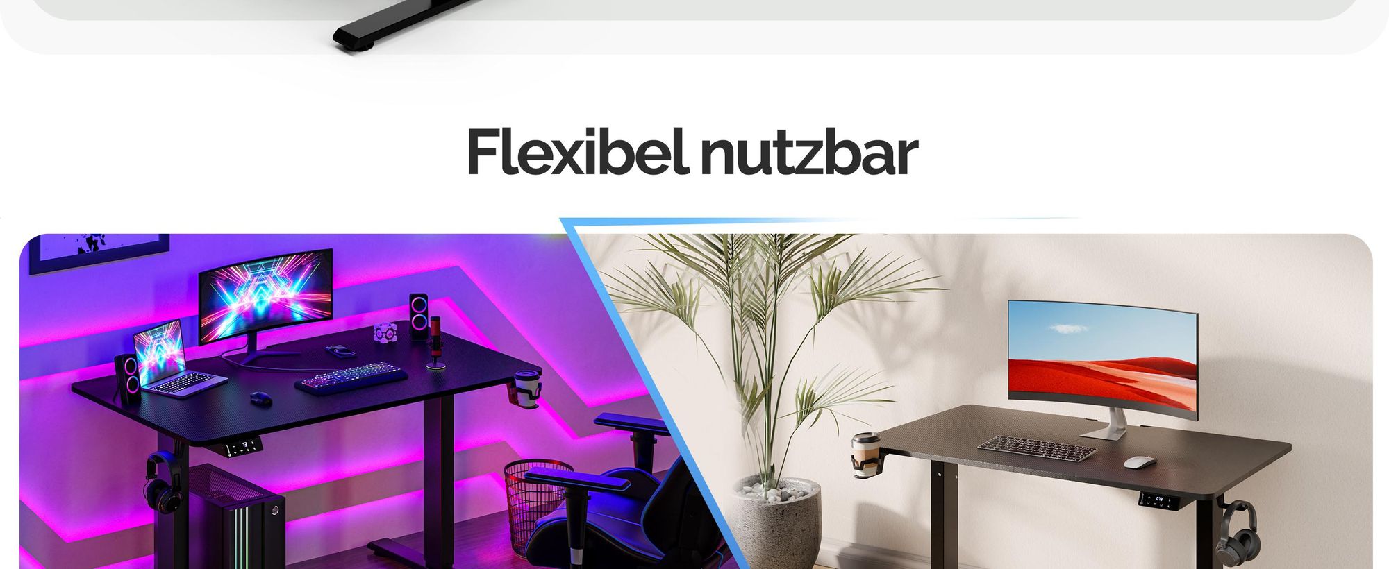 CASARIA® Höhenverstellbarer Schreibtisch Elektrisch, Schwarz – 110 cm x 60 cm – Memory Funktion – LCD Bedienelement mit Höhenanzeige – Getränke- & Kopfhörerhalter – Traglast 80kg, Stabile Konstruktion
