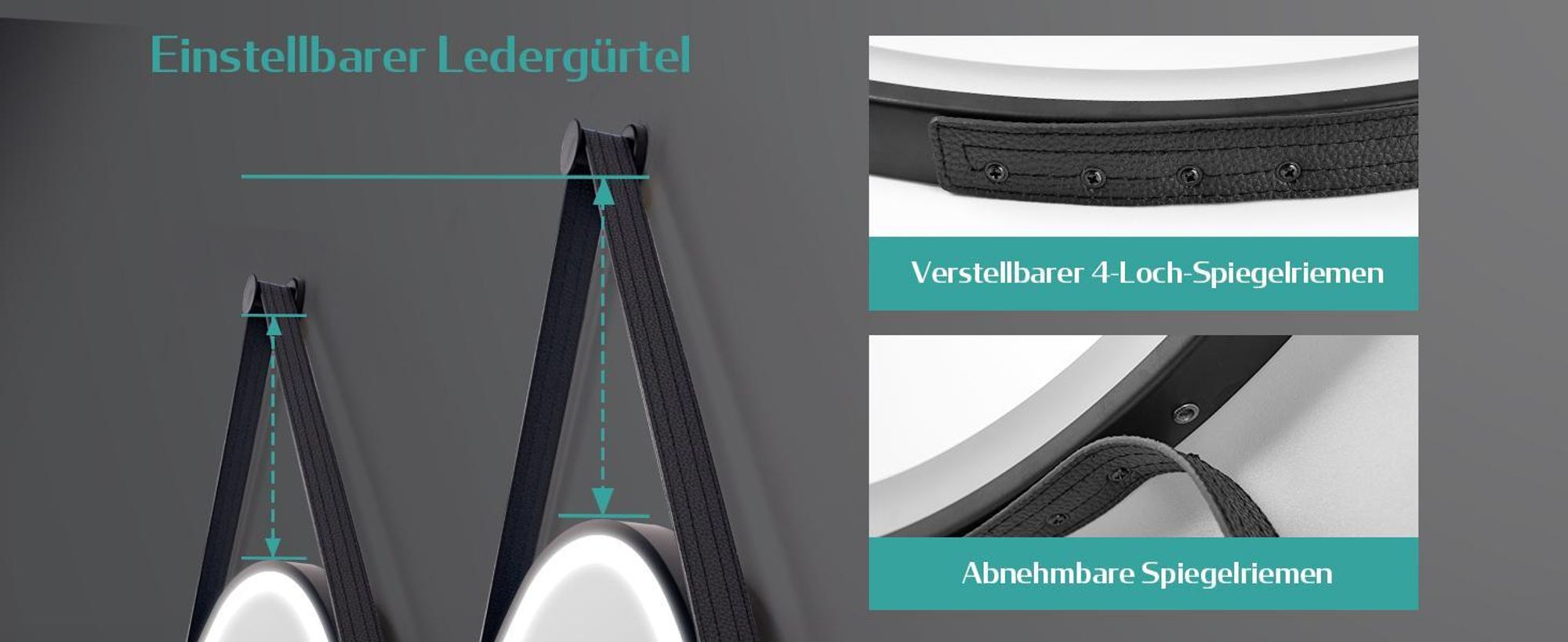 EMKE LED Badspiegel Rund 70 cm Durchmesser LED Spiegel Badezimmerspiegel mit Beleuchtung 3 Lichtfarbe 3000-6500K Kaltweiß Neutral Warmweiß Dimmbar Lichtspiegel mit Touchschalter IP44 Energiesparend (Schwarz Design)