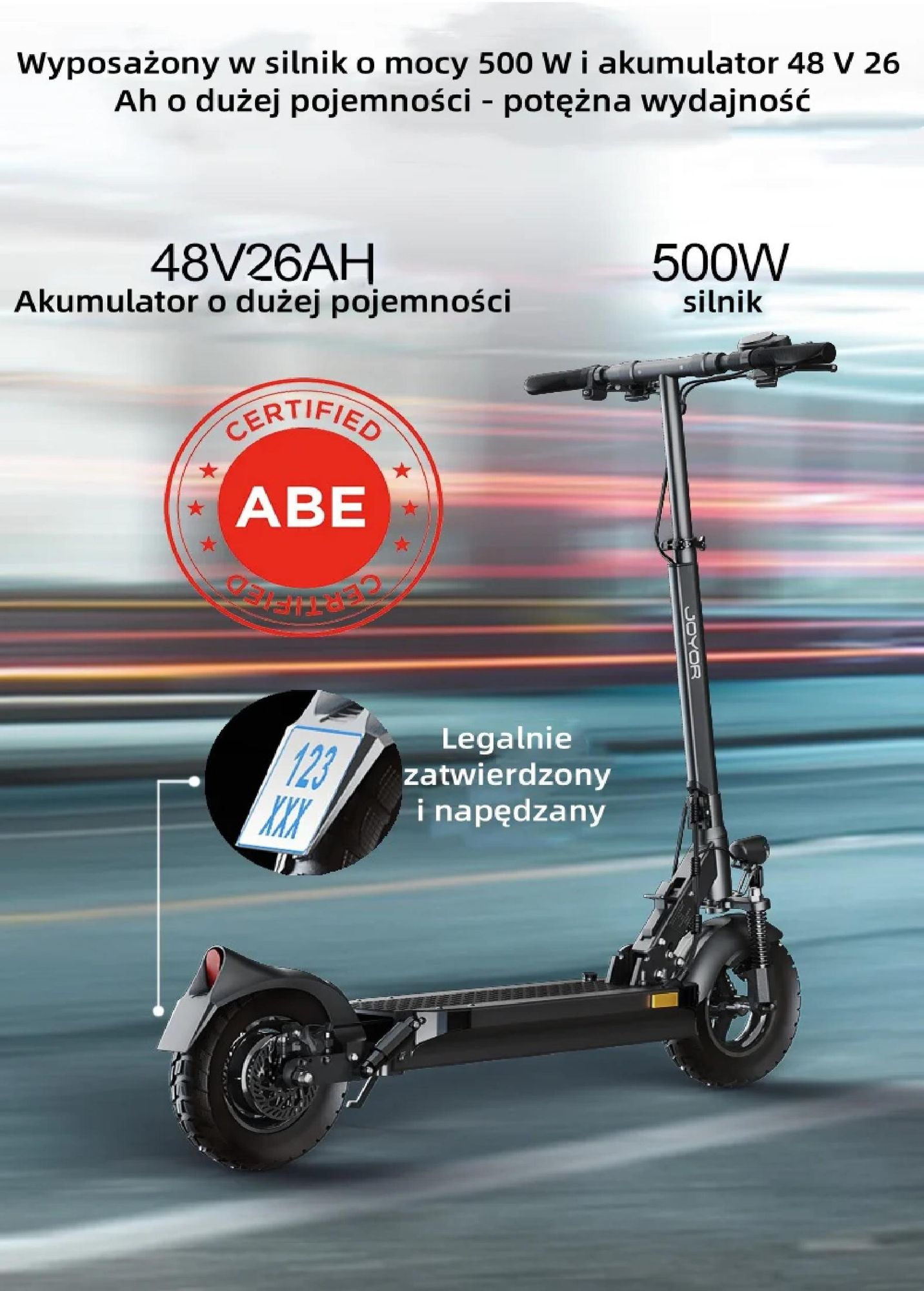JOYOR Y8-S Certyfikat ABE Składana Hulajnoga Elektryczna - Silnik 500W Baterią 48V26AH 10-calowe Opony - Czarny