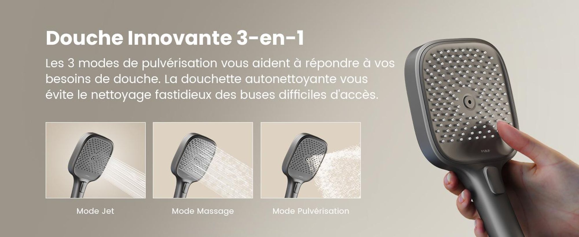EMKE® Système de douche avec thermostat Anthracite mat avec douche enfant, affichage digital & filtre à chlore 4 sorties Familial Colonne de douche F23