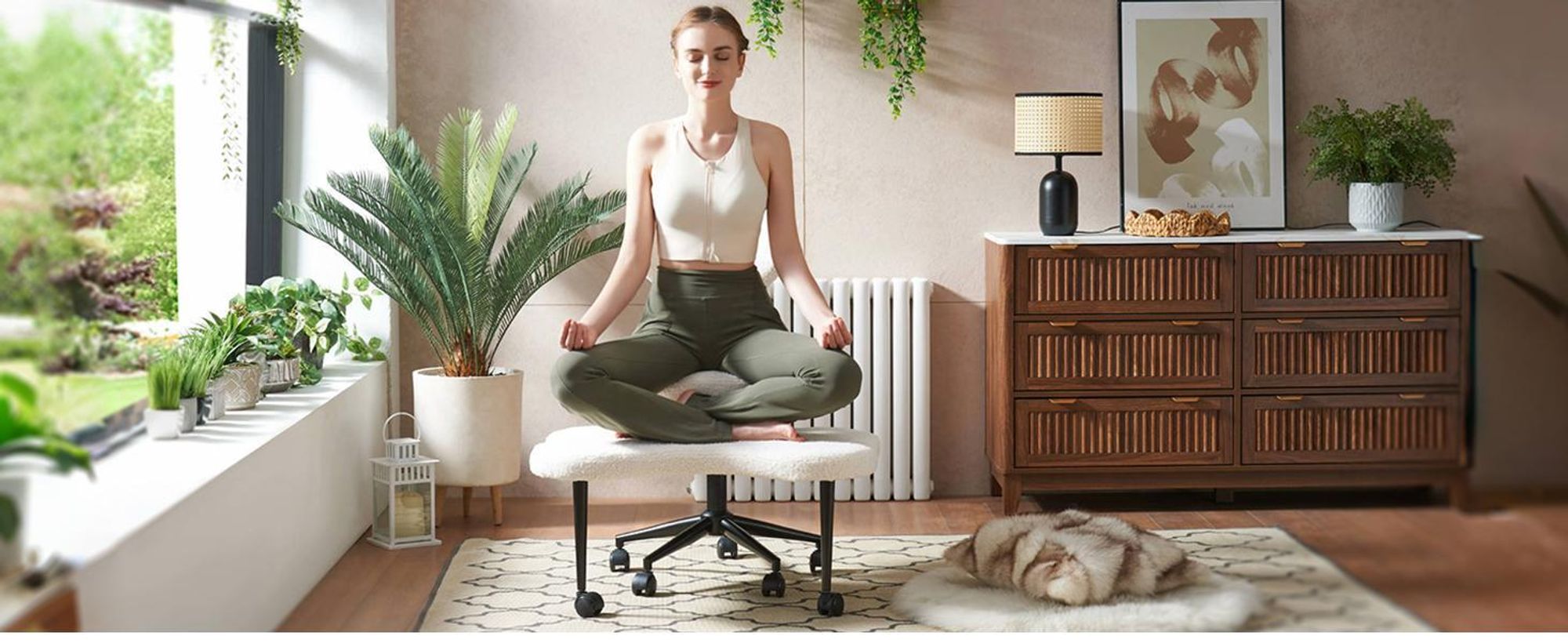 Bürostuhl Ergonomisch, Meditationsstuhl ergonomisch mit Rädern & Lordosenstütze, ADHS-Stuhl, Schreibtischstuhl Computerstuhl Chefsessel, Rosa