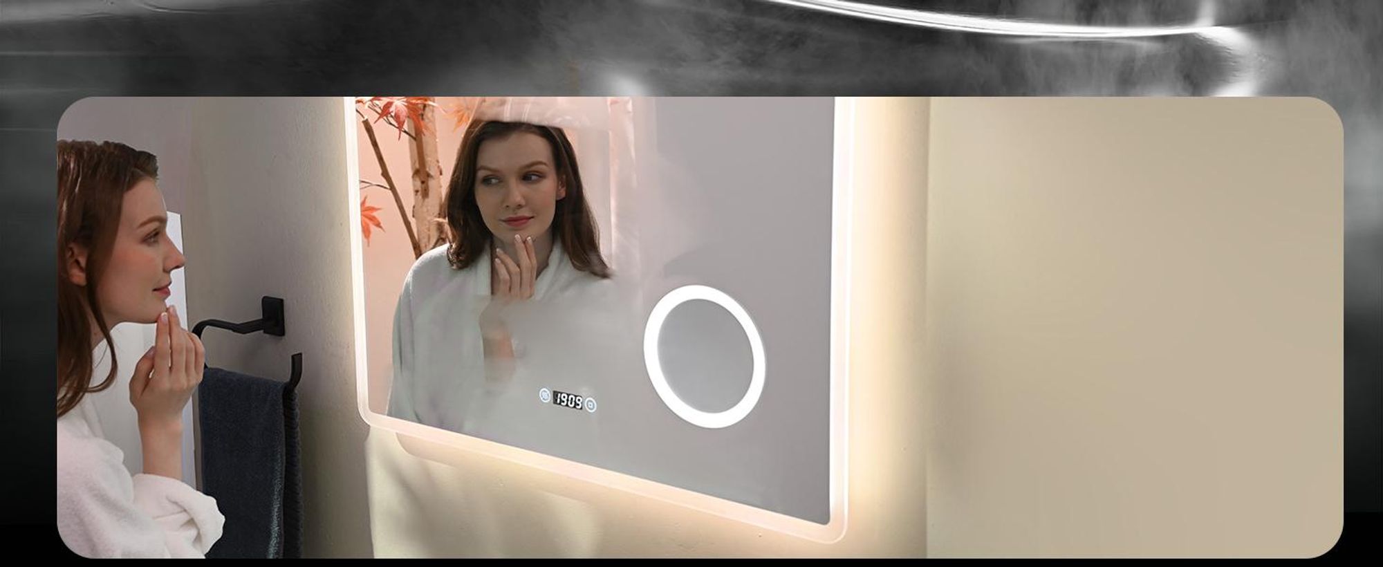 EMKE Miroir de salle de bain avec grossissement 3X Interrupteur tactile 3 couleurs de lumière Variable Horloge anti-buée 80X60cm