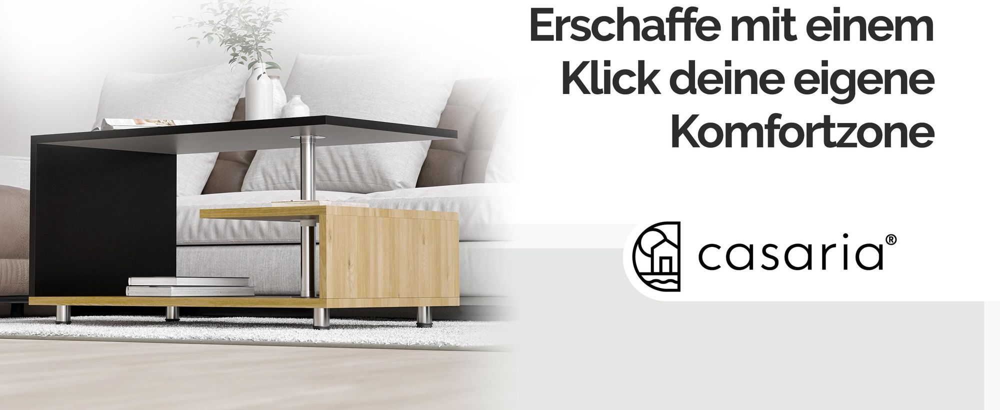 CASARIA Couchtisch mit Stauraum Holz-Grau