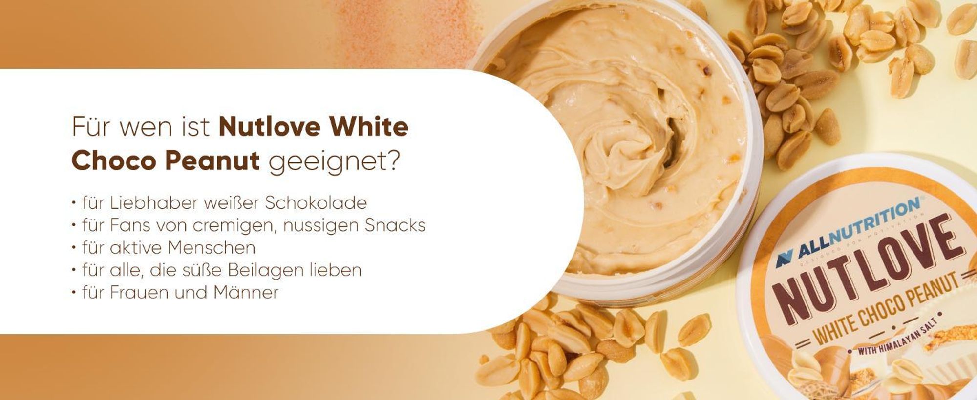 ALLNUTRITION Nutlove White Choco Peanut 500g Weisse Schokolade Mit Nüssen Ohne Zucker