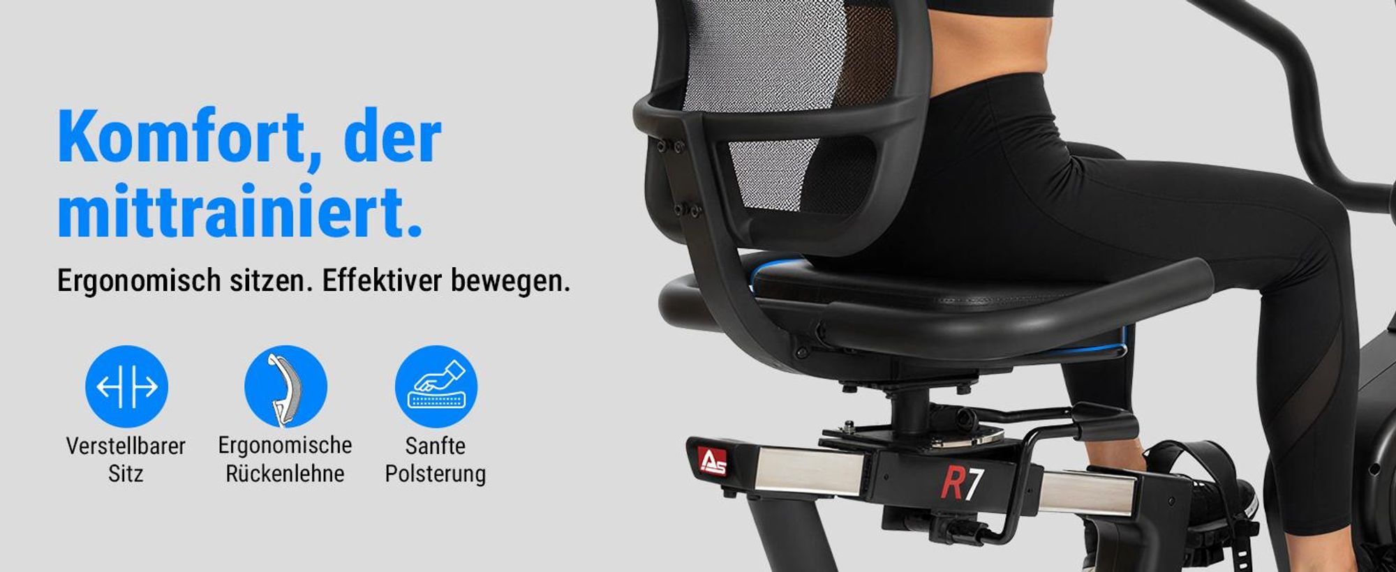 Liegeergometer AsVIVA R7 Heimtrainer Ergometer mit 18 kg Schwungmasse 24 Stufen Bluetooth leise gelenkschonend für Zuhause