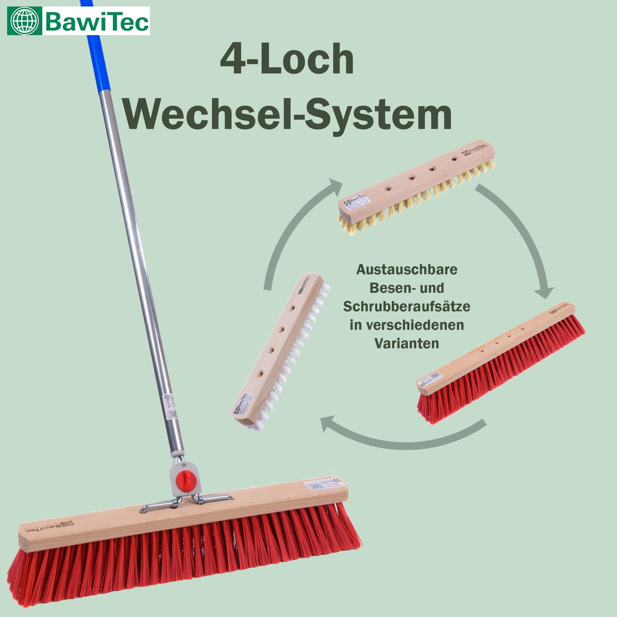 Hochwertiger Straßenbesen 60cm Breit mit 4-Loch Wechselsystem und Aluminiumstiel Besen mit Stiel rote Kunststoff-Borsten