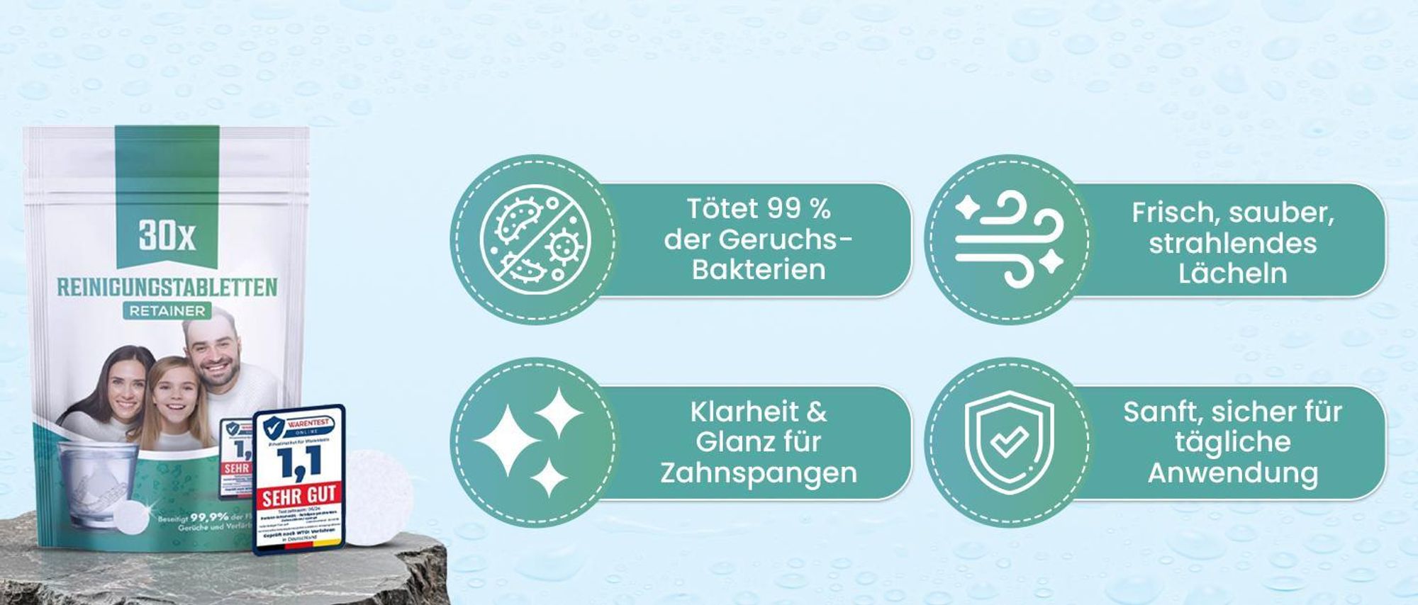 Perfekt-Schlafen24® Retainer Reinigungstabletten - 30x Reinigungstabletten Zahnschiene Reinigung |Fleckenfrei Zahnschutz Und Gebissreiniger Tabs