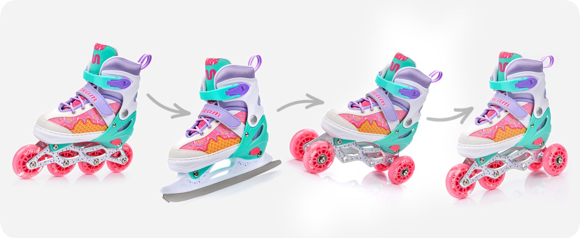 meteor Inlineskates 4in1 Kinder Inliner Rollschuhe Roller Blades Quad Skates Kinder Inlineskates Unicorn M 34-37