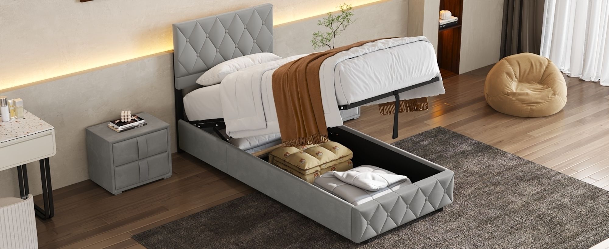 bett,Einzelbett,bett mit stauraum,led bett,bettgestell,polsterbett,polsterbett