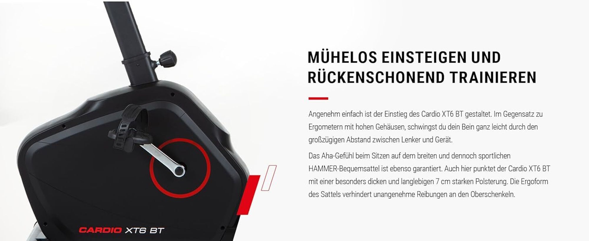 HAMMER Ergometer Cardio XT6 BT, tiefer Einstieg, für müheloses Aufsitzen, optimaler Pedalabstand, Training durch App-Steuerung möglich