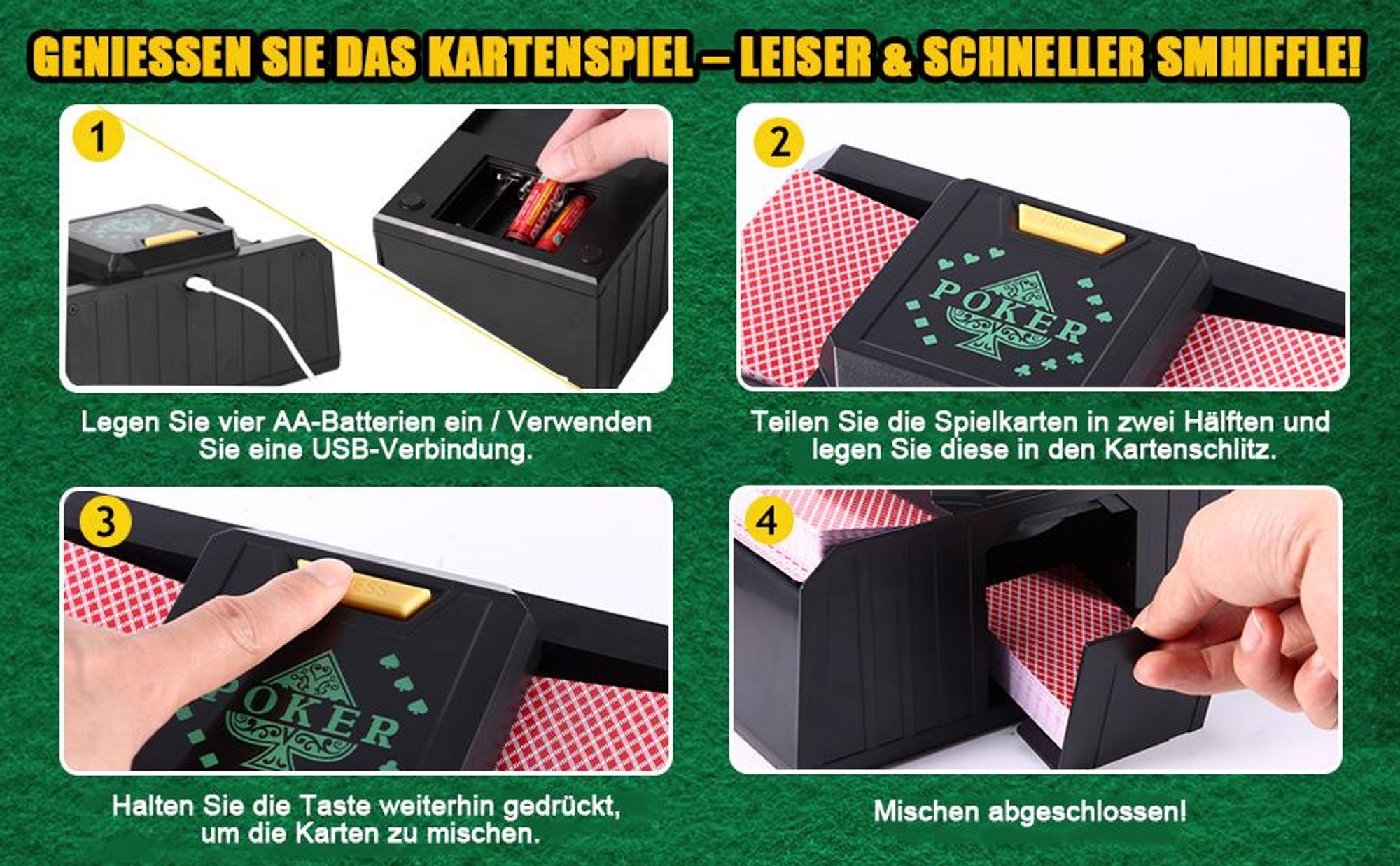 Automatischer Spielkartenmischer, Kartenmischmaschine, Ein/Zwei Deck-Karten-Mischung, Leise, batteriebetrieben