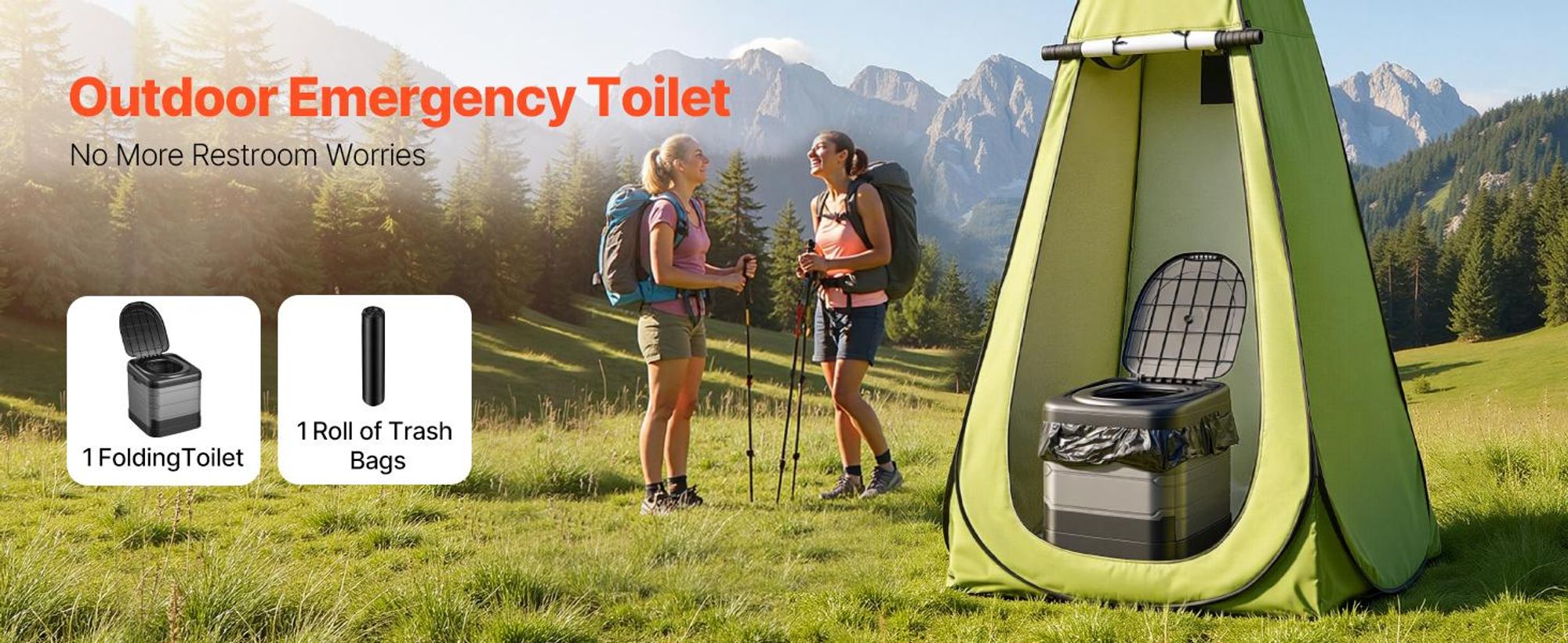 VEVOR Tragbare Campingtoilette 150 kg Belastbar, Mobile Toilette Faltbar für Erwachsene, Reisetoilette mit Tragetasche & Müllbeuteln, Geeignet für Wohnmobilreisen Camping Wandern Autofahren Ausflüge