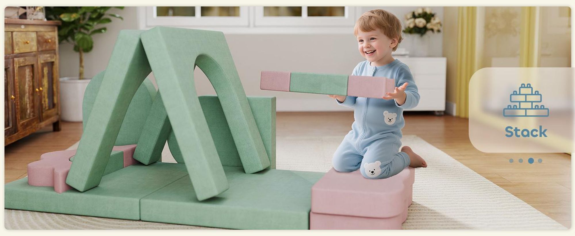 Sofa do zabawy AIYAPLAY, sofa dziecięca wykonana z piankowych klocków konstrukcyjnych 12 elementów, miękkie klocki do wspinaczki z basenem z piłeczkami, zestaw klocków, duże klocki, piankowe klocki do wspinaczki dla dzieci w kolorze sztruksu, zielone