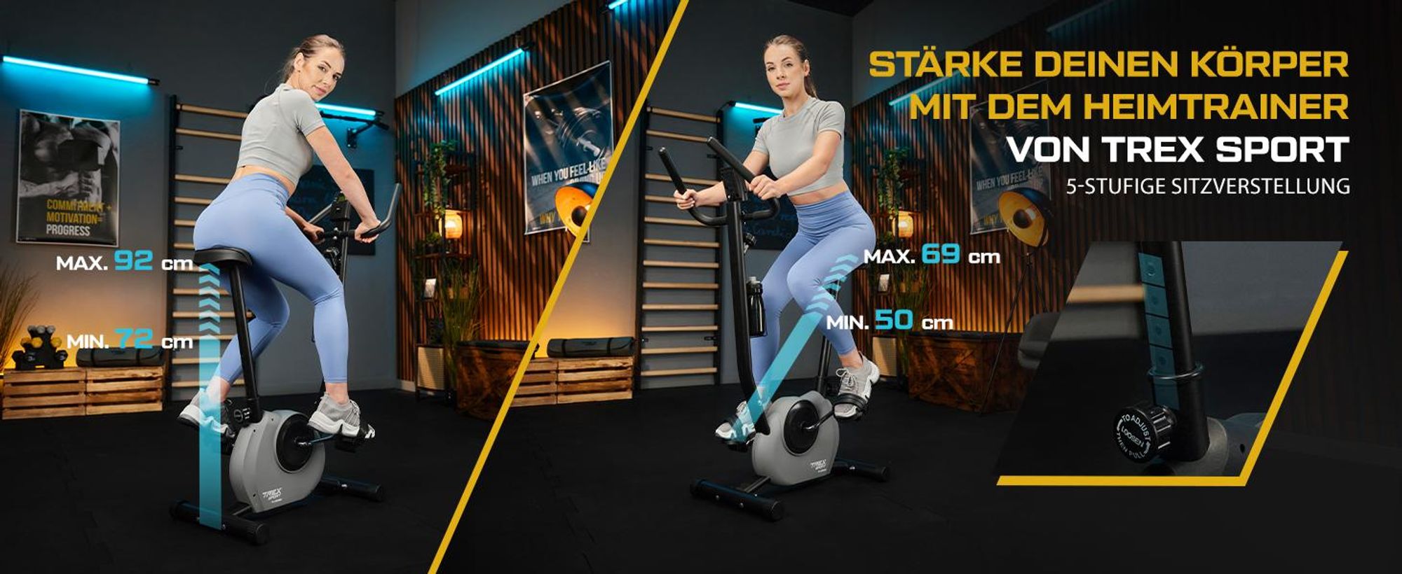 TREX SPORT Heimtrainer Fahrrad TX-250MB JOLT | Mechanisches Fitnessbike | Fahrrad für zuhause bis 100kg mit Pulssensor, 5 Sitzhöhen, stabil | Grau