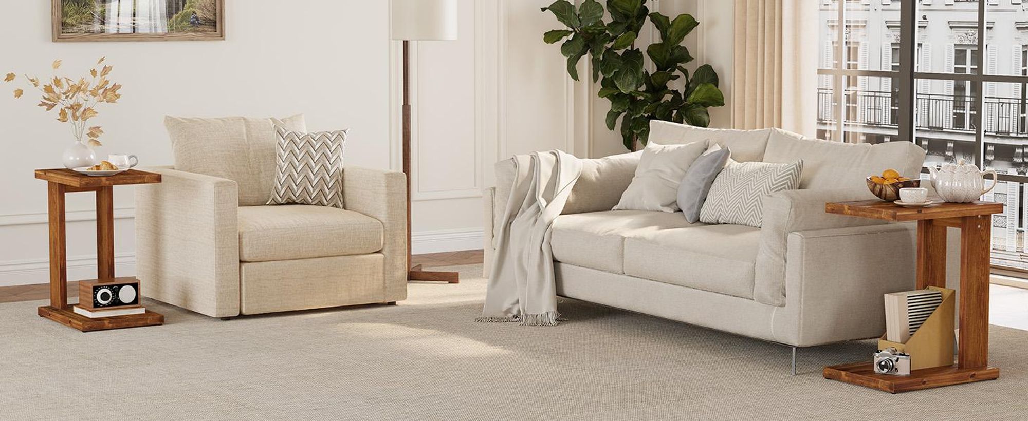Tribesigns Massivholz-Beistelltische C Form, Beistelltisch Holz für Sofa, 2-Stöckiger Nachttisch für Wohnzimmer, Schlafzimmer