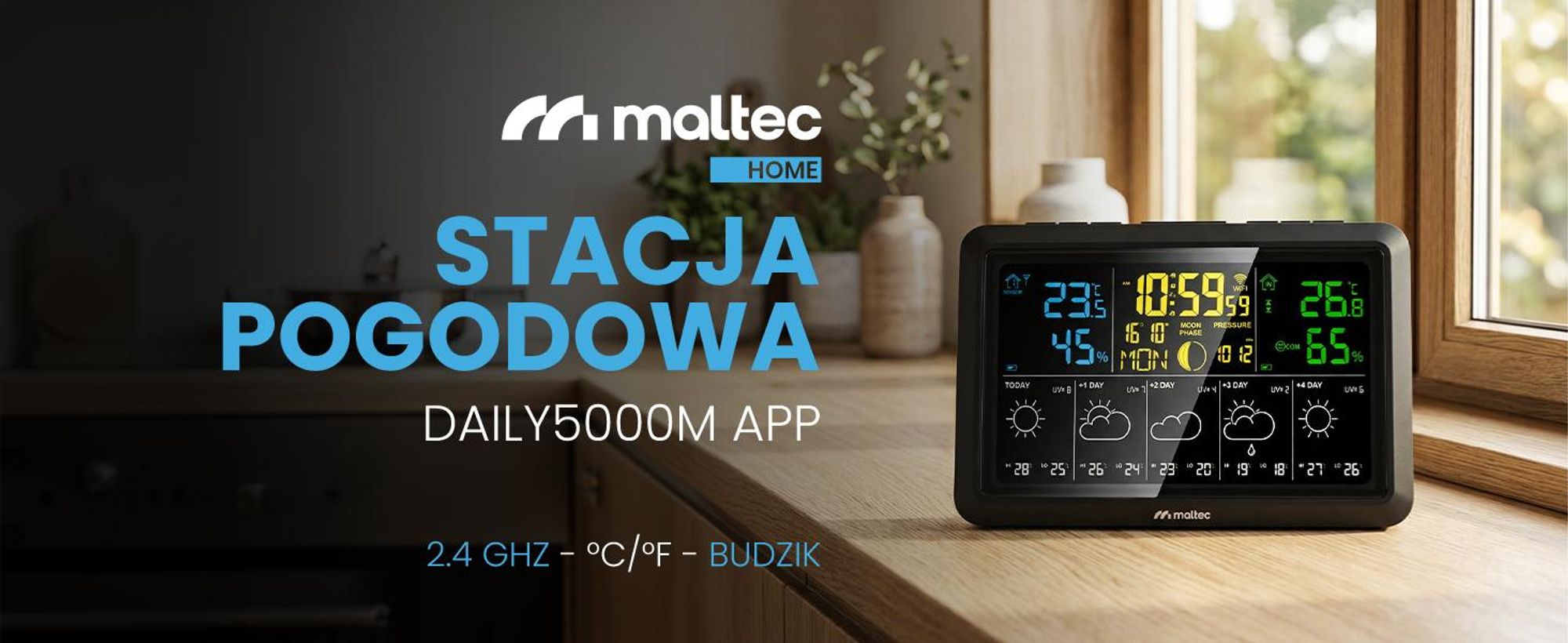 Stacja pogodowa MalTec z czujnikiem zewnętrznym Termometr Barometr z aplikacją