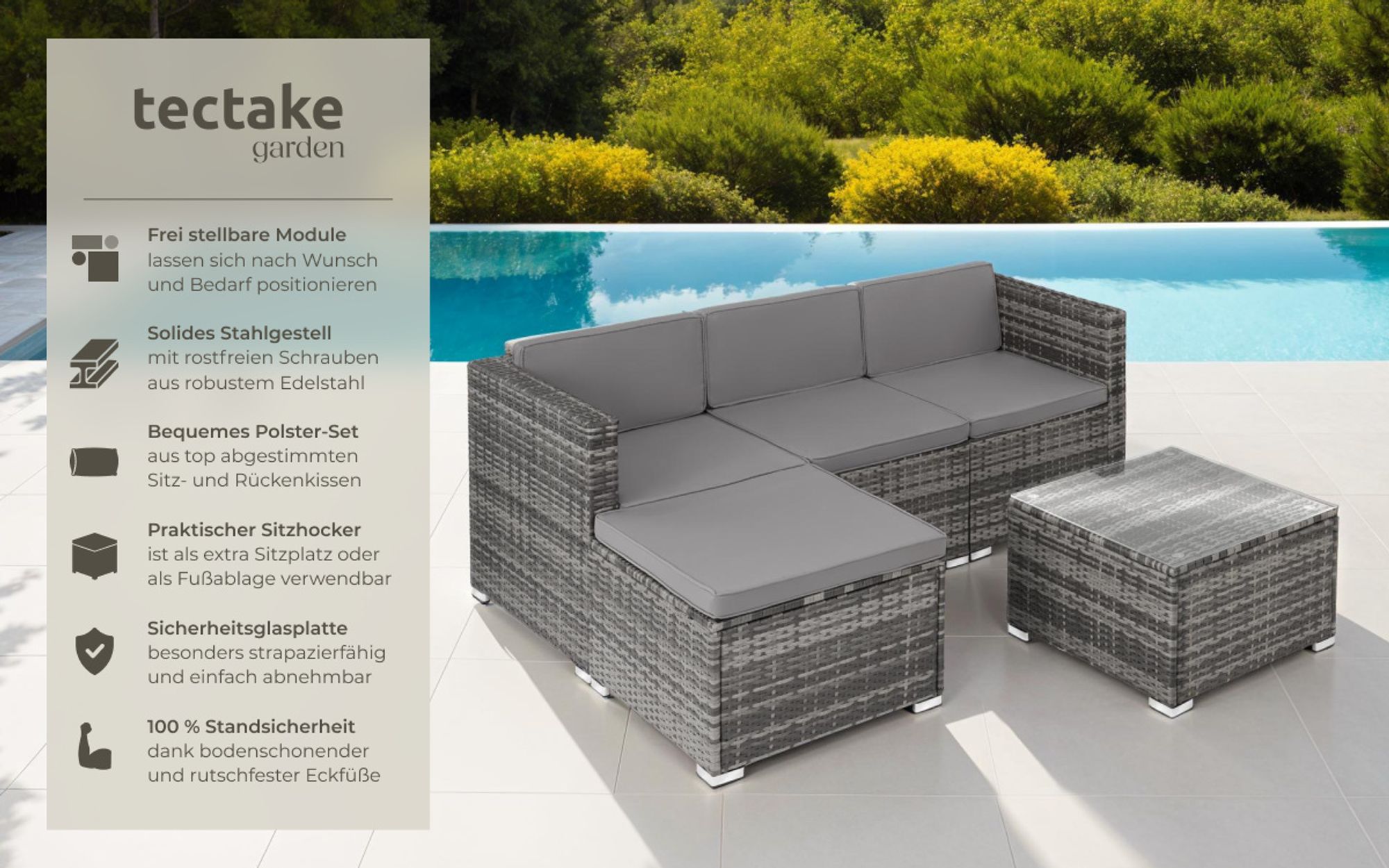 tectake® Rattan Lounge Lignano für 3 bis 4 Personen widerstandsfähig