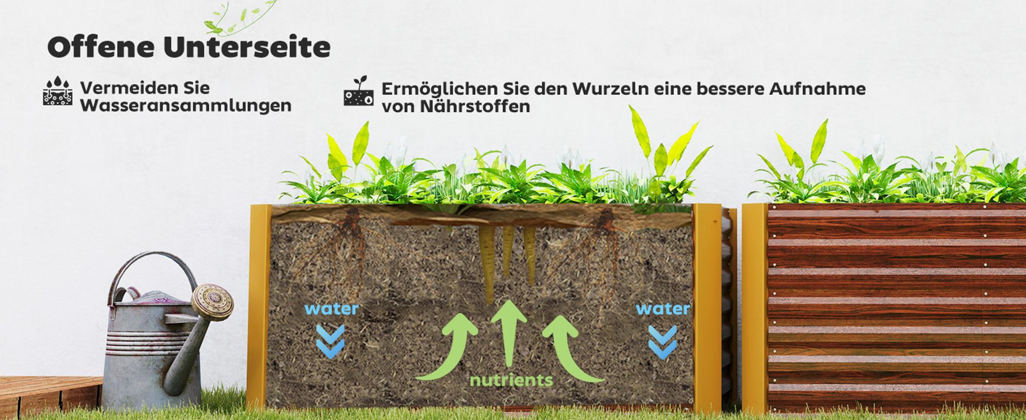 Outsunny Hochbeet Blumenhochbeet witterungsbeständig, aus Verzinkter Stahl