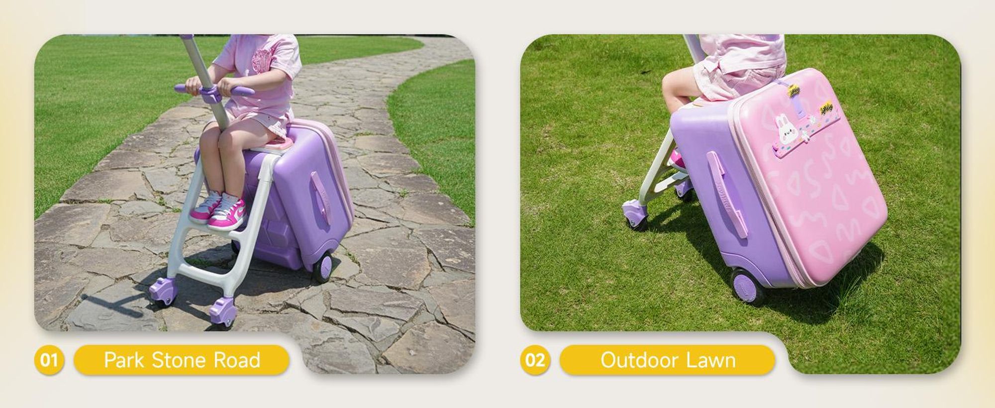 Jovikids Kinderkoffer Drei-in-eins Kinderkoffer, auf dem man reiten kann Kinderwagen 38L Hochbelastbarer Trolley für Kinder ab 3 Jahren (Rosa)