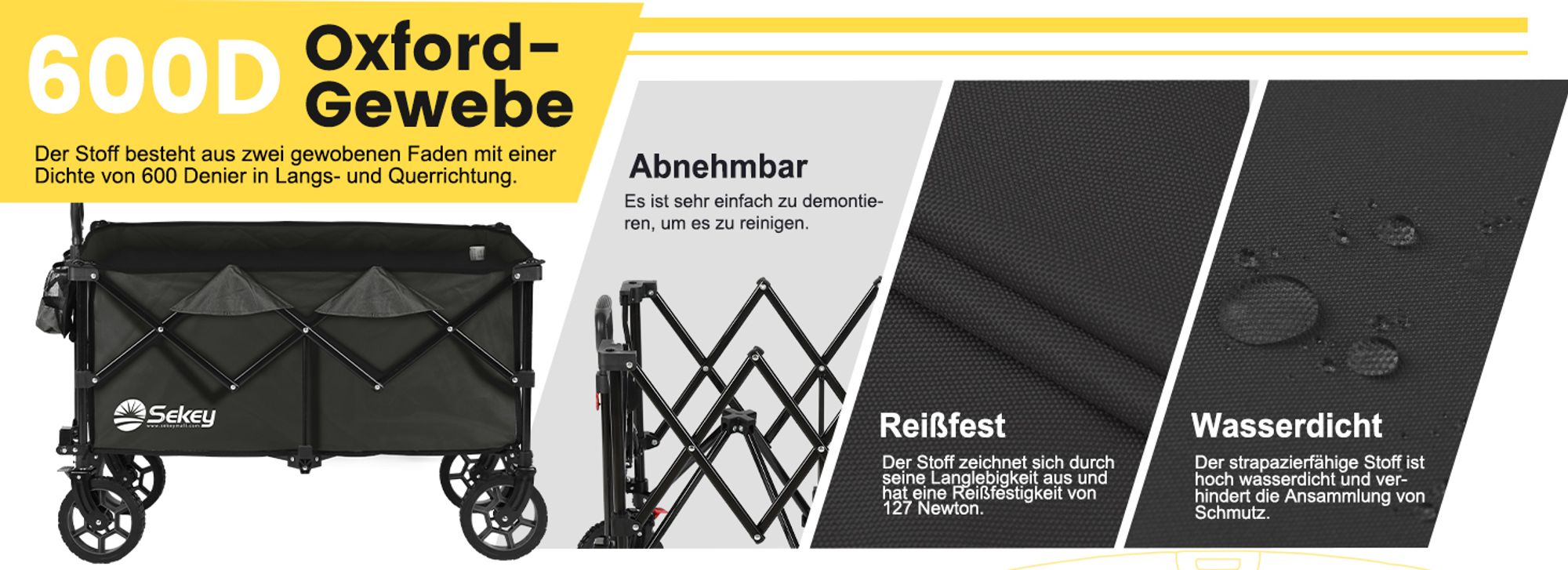 Sekey XXL 200KG Belastbar Bollerwagen Faltbar mit Spanngurte, 17x4 cm Reifen, Schwarz