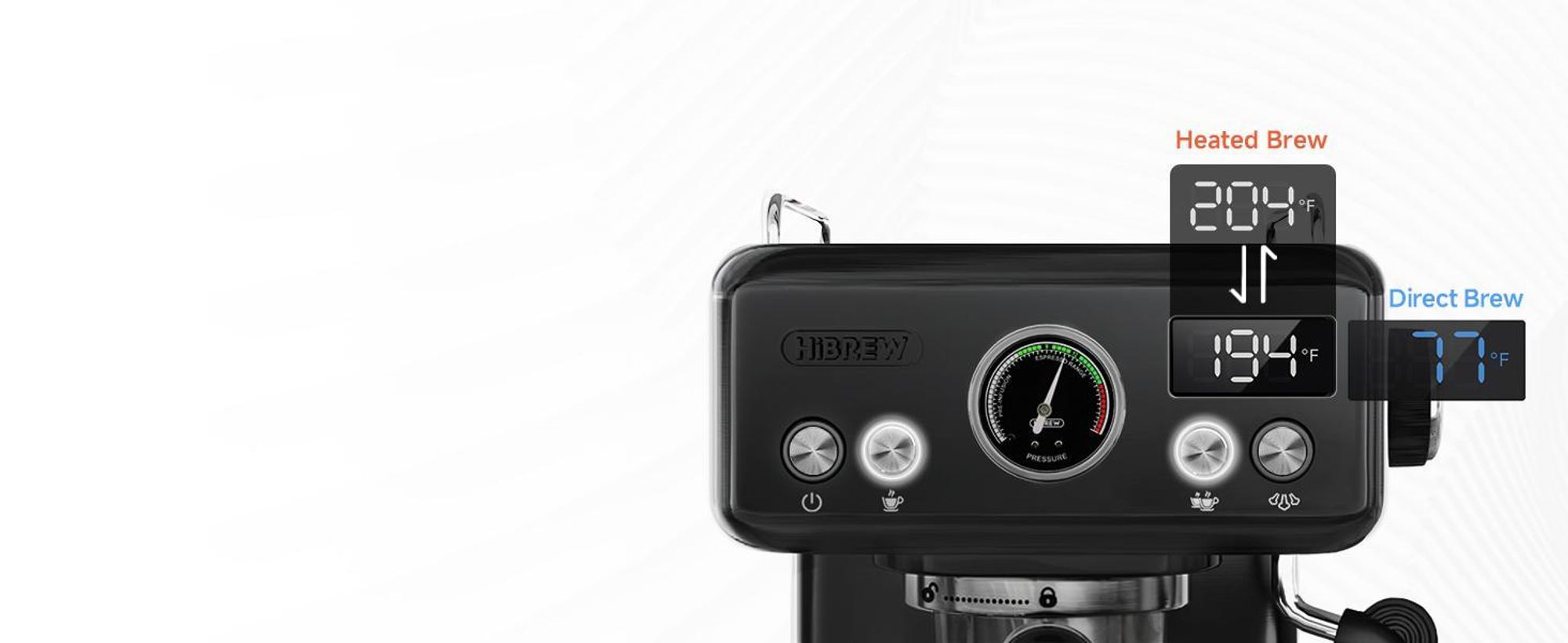 HiBREW H10A Espressomaschine halbautomatisch, 19 Bar, Edelstahl, programmierbar, 1,8L Wassertank, Milchaufschäumer, Tassenwärmer, Display, Schwarz
