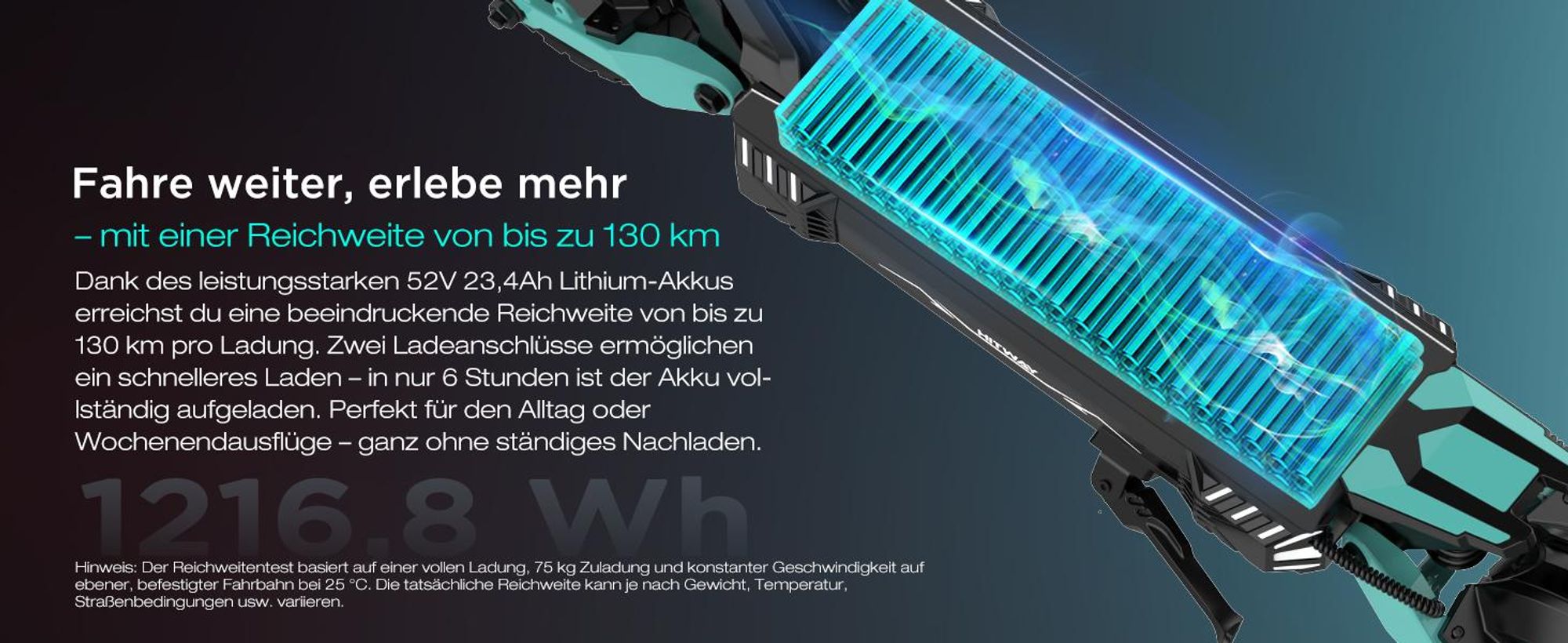 HITWAY H11 E-Scooter mit ABE, Elektroscooter mit 250W*2 Motor Spitze 1800*2, bis zu 100 km, 52V 23,4Ah, App & NFC, 10 " Offroad Luftreifen, IPX6