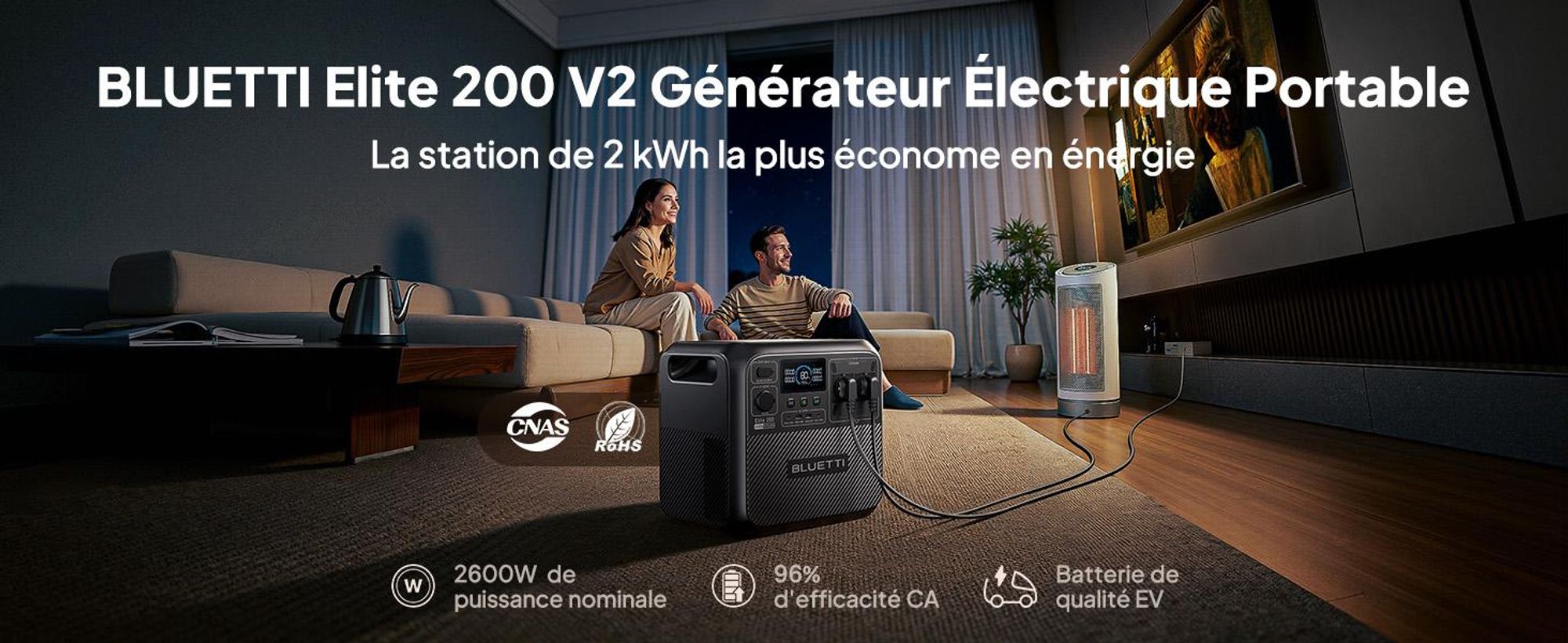 BLUETTI Elite 200 V2, draagbare powerstation, 2073,6 Wh LiFePO4 batterij, met 2 x 2600W AC-uitgangen, zonnegenerator voor kamperen, off-grid gebruik