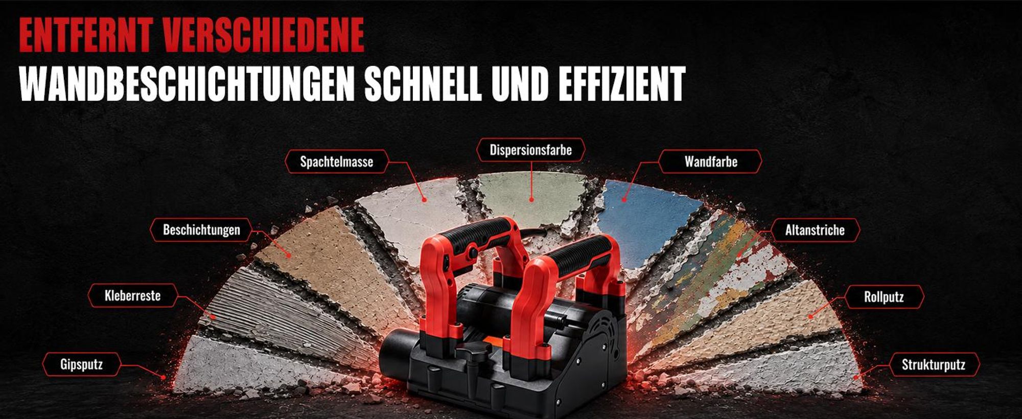 Betonfräse 1600W 4000UPM Putzfräse 1-4mm Hobeltiefe 6-stufig Einstellbar Walzenfräse Sanierungsfräse Mauerfräse Betonschleifer Planfräse Fräsmaschine