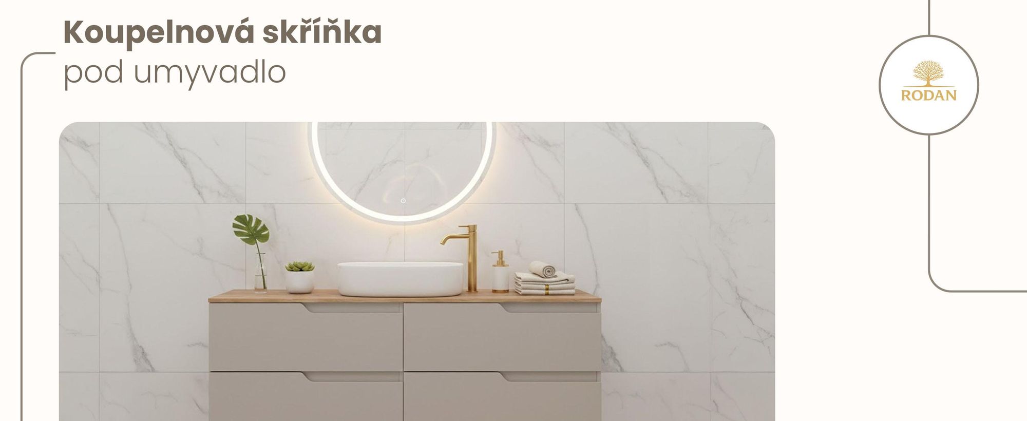 RODAN | Skříňka pod Umyvadlo - Béžová a Hnědá - 120 cm - S Deskou Stolu - 4 Zásuvky - Závěsné - MDF čela - MODERN