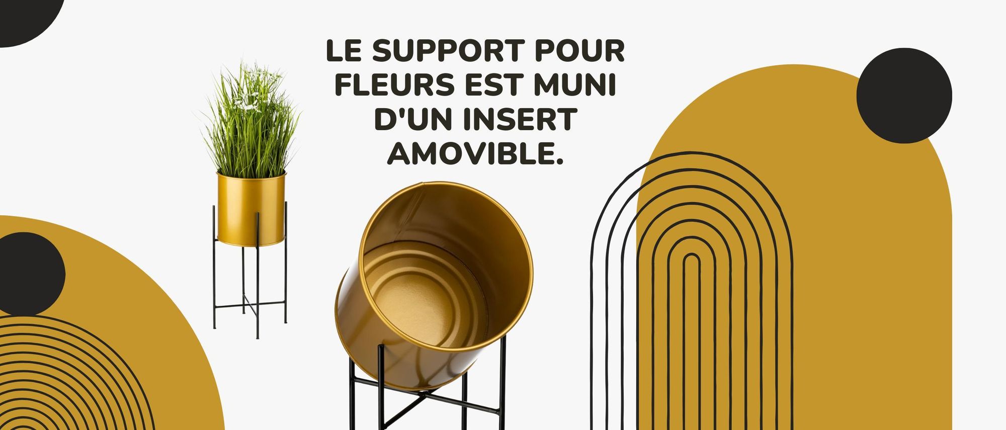 Howhomely, support pour plantes, support pour fleurs, pot de fleurs, métal, noir, doré