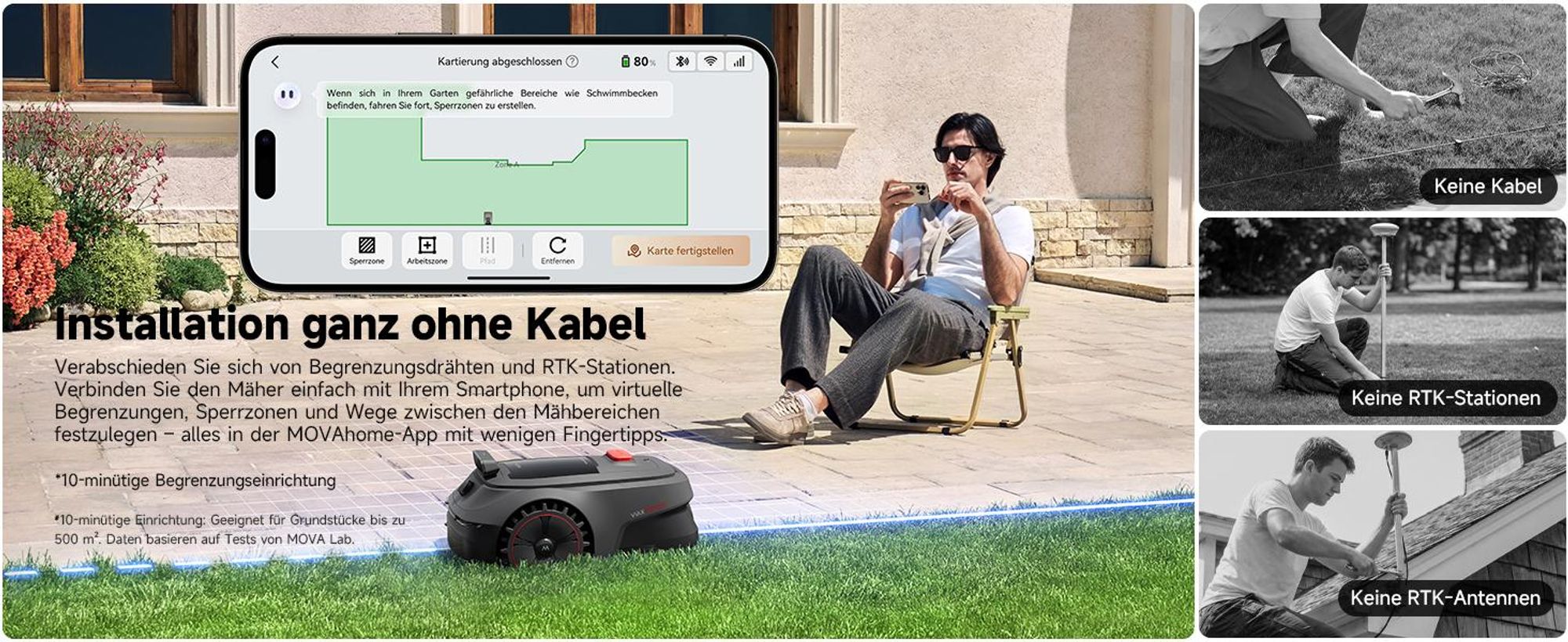 MOVA ViAX 500 Mähroboter ohne Begrenzungskabel, 360° LiDAR + KI Navigation, UltraEyes™ 2.0, automatische Kartierung, bis 500 m²