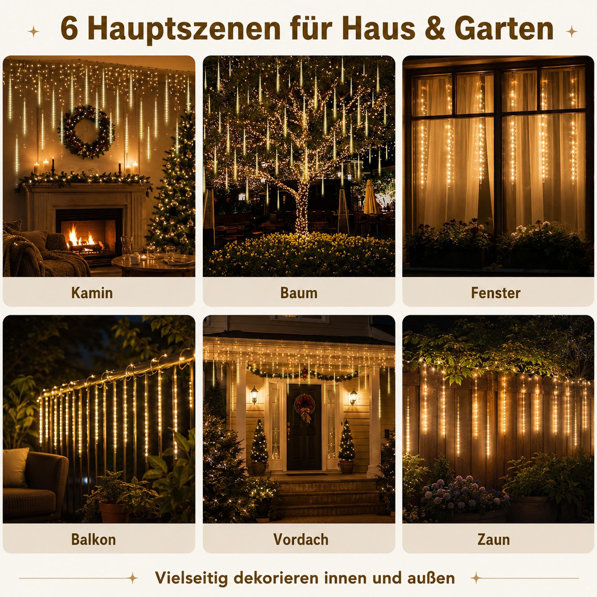 2.4M Meteorschauer Lichterkette 192 LED Weihnachtsdeko Eiszapfen Lichterkette Winter Halloween Dachrinne Fenster Garten Balkon Deko, Warmweiß