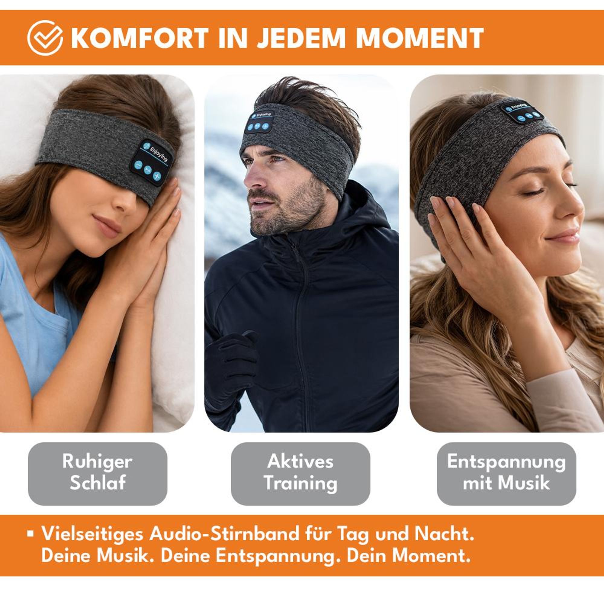 KRUMAD Schlafkopfhörer Bluetooth 5.3, Kopfhörer Stirnband für Seitenschläfer, kabellose Stereo Kopfhörer mit Lautsprechern, Musik und Schlaf