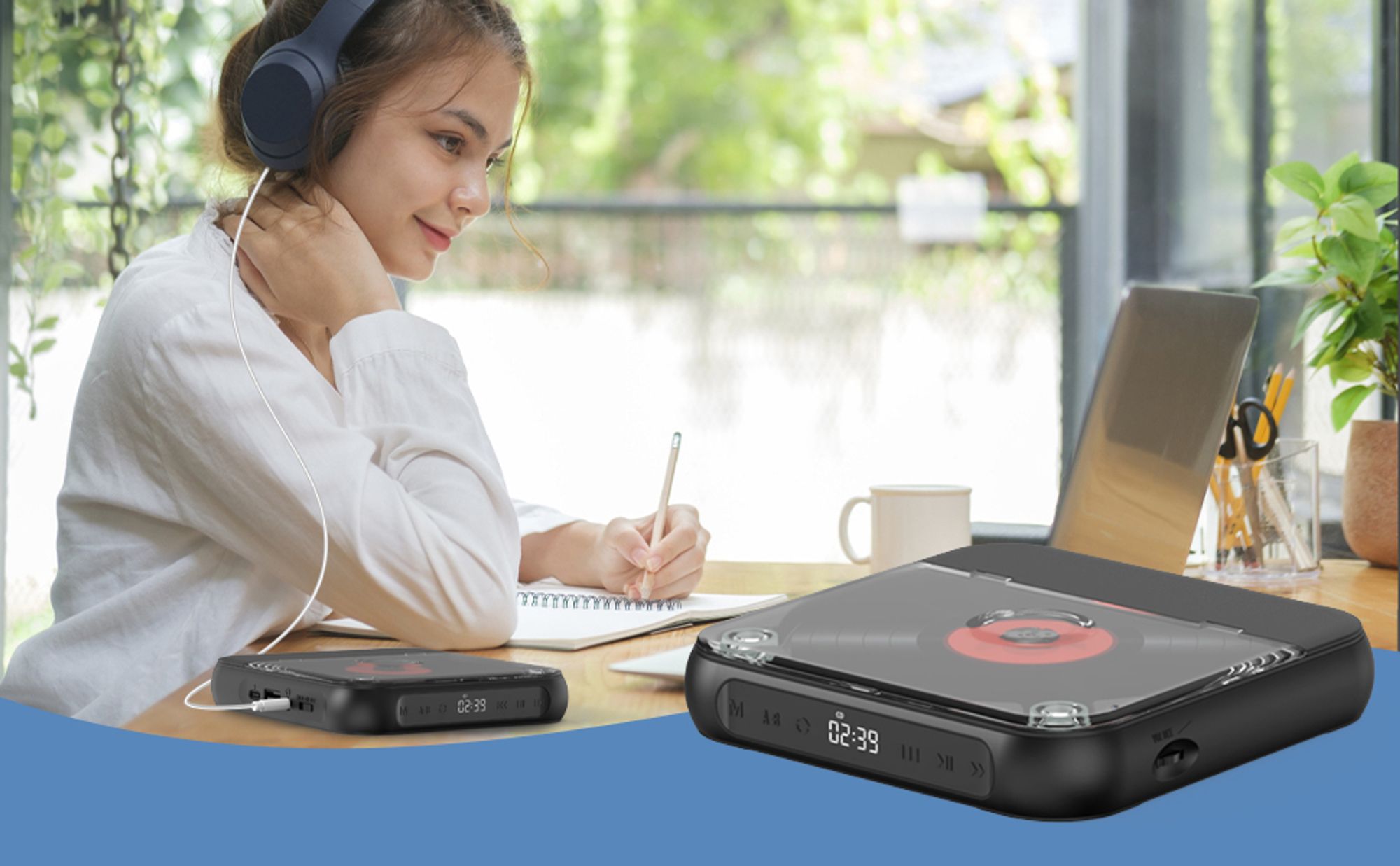 ZELURXX Tragbarer Bluetooth CD-Player mit USB-C Schnellladung – Ultraflach & Kompakt – Unterstützt MP3/WMA – Perfekt für unterwegs & Zuhause – Grün