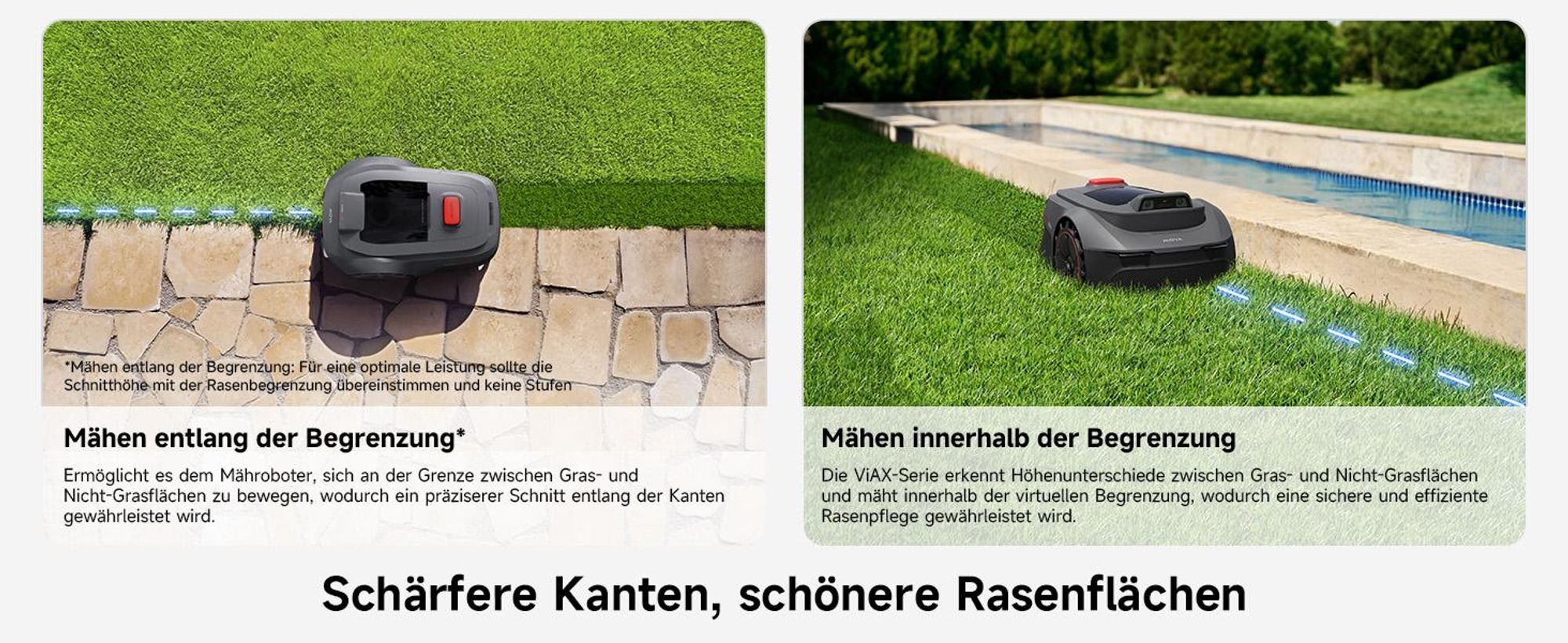 MOVA ViAX 250 Mähroboter – 250 m², UltraEyes™ KI-Dual-Vision, U-Bahnplanung, Dual-Map, Hindernisvermeidung, App-Steuerung, 50min Akkulaufzeit