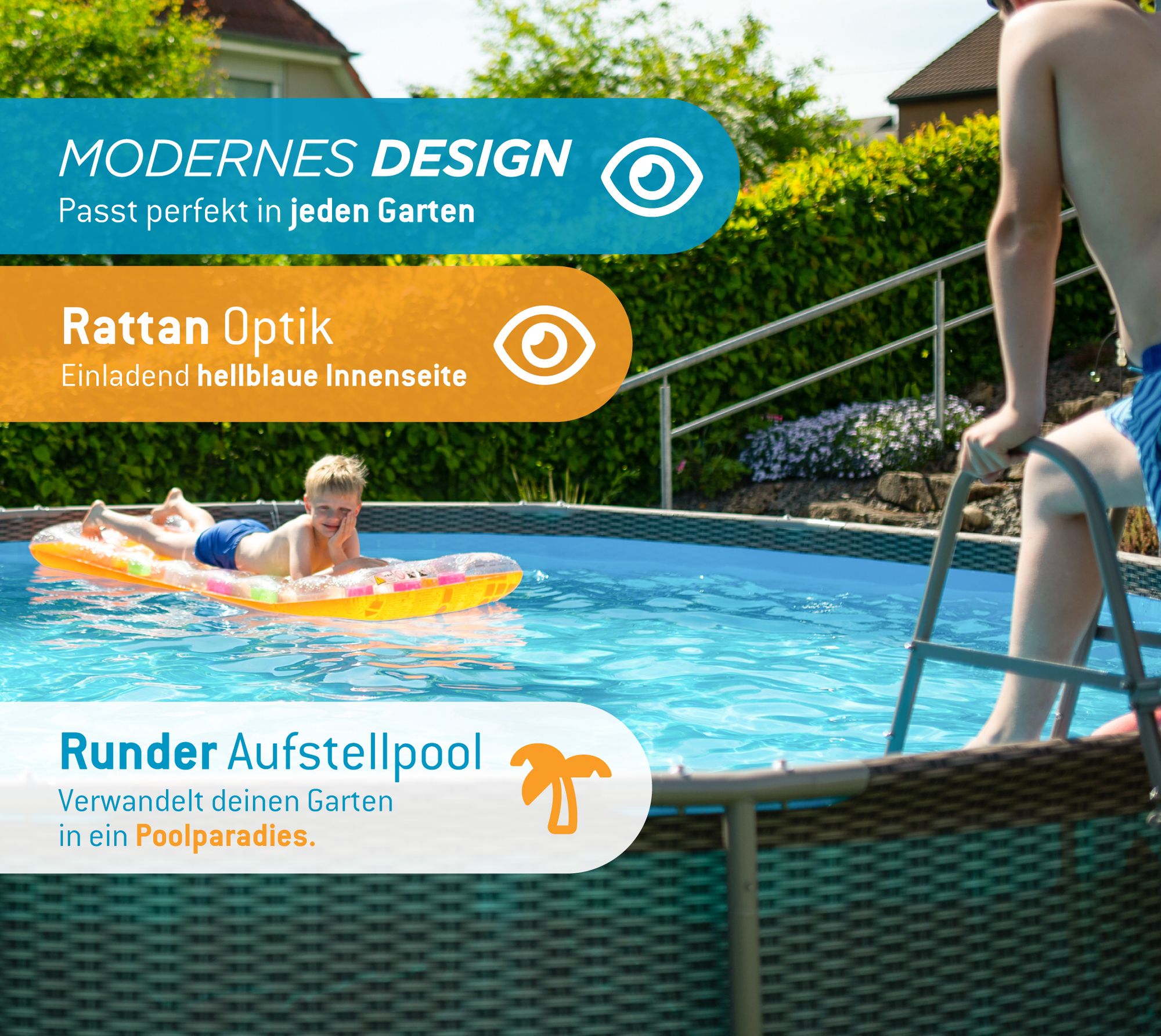 Summer Waves Active Frame Pool Aufstellpool rund inkl. Zubehör Rattanoptik braun Ø 457x107 cm