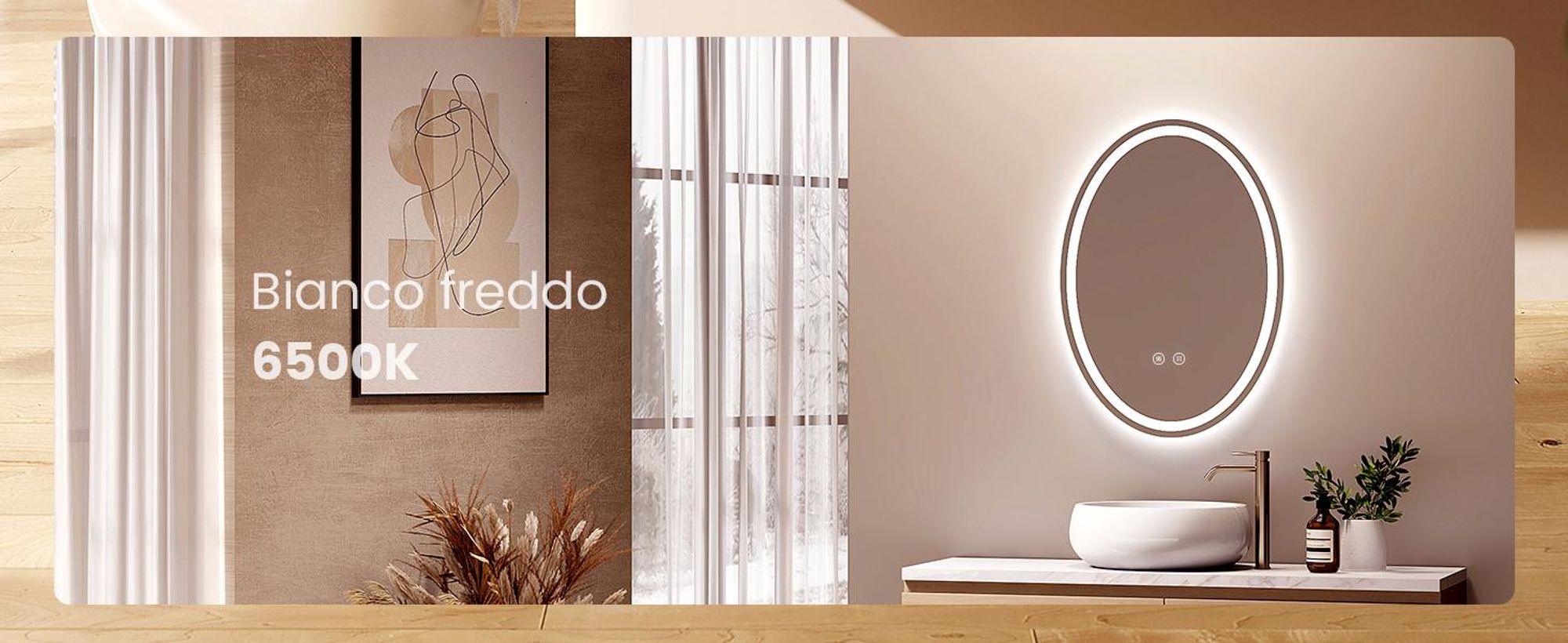 Specchio da bagno EMKE 50x70 cm specchio da bagno con 3 colori di luce, specchio da bagno senza nebbia + dimmerabile + interruttore a sfioramento specchio ovale LED