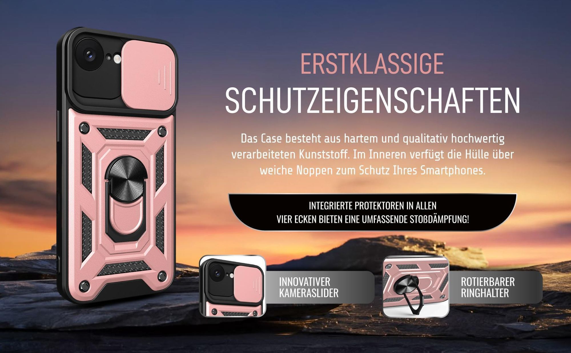 Handycase in Rosegold für Apple iPhone 17e mit Ringhalter