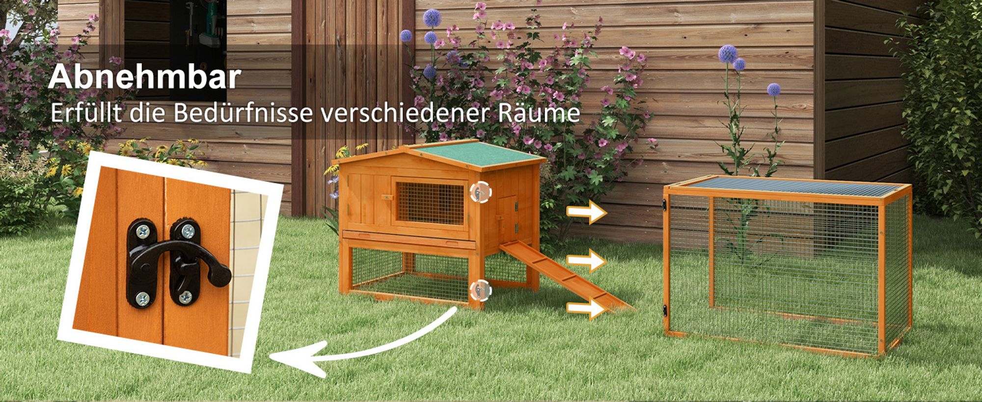 PawHut Kleintierstall Tannenholz Kleintierhaus Kleintierkäfig Asphaltdach Orange