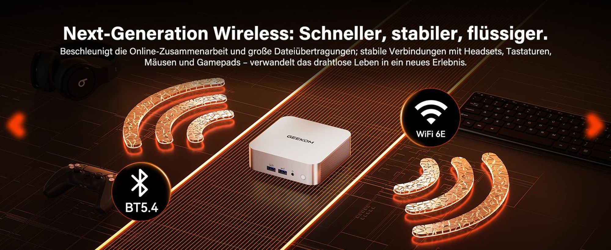 GEEKOM A7 Mini PC, AMD Ryzen 7 7730U, 32GB RAM, 500GB SSD, bis 64GB+4TB, vorinstalliertes System, Dual 2,5G LAN, Wi-Fi 6E, BT 5.4, 4 Modi, SD-Slot, 8K