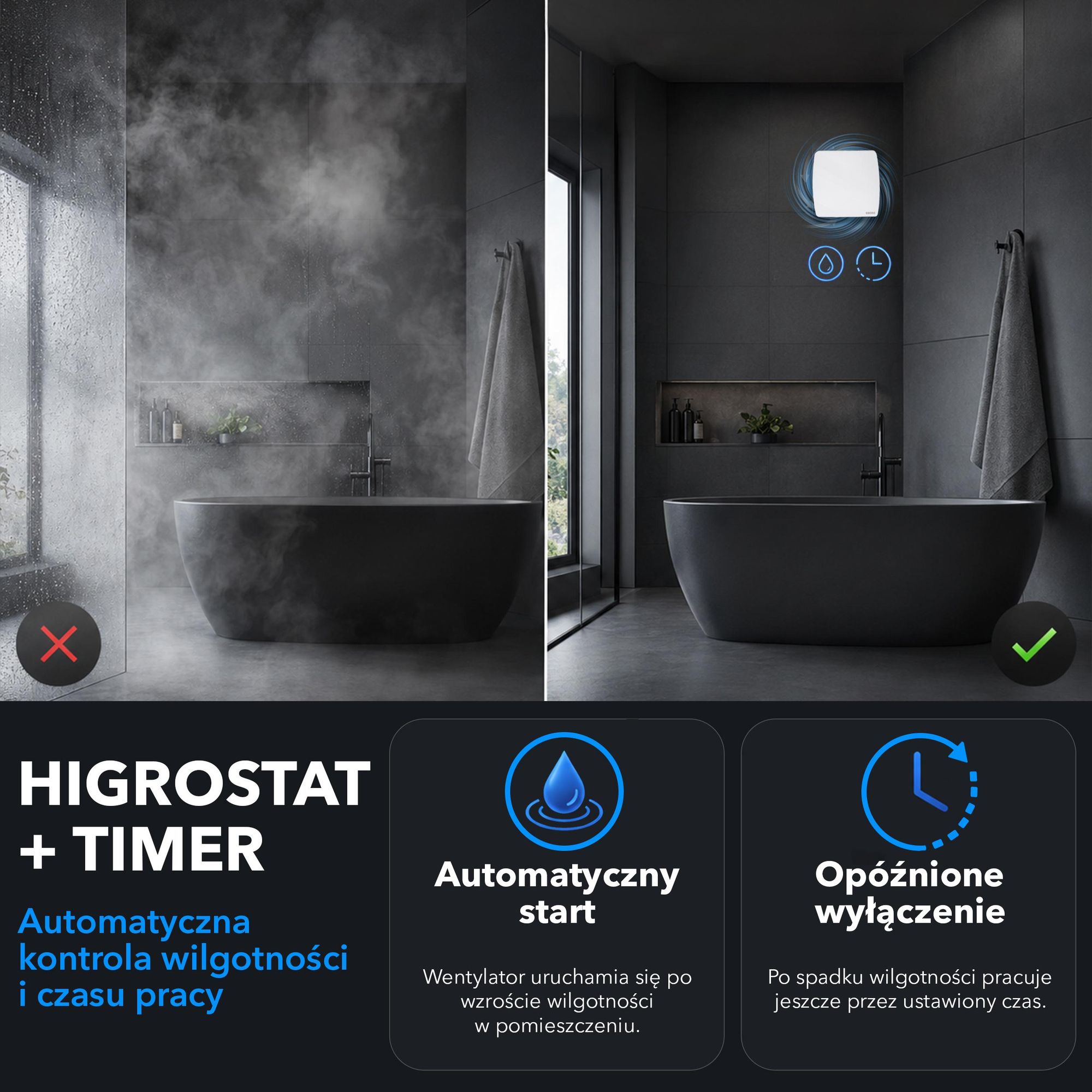 EBERG AXI 120 HT Wentylator Łazienkowy 120 mm Higrostat Timer Biały