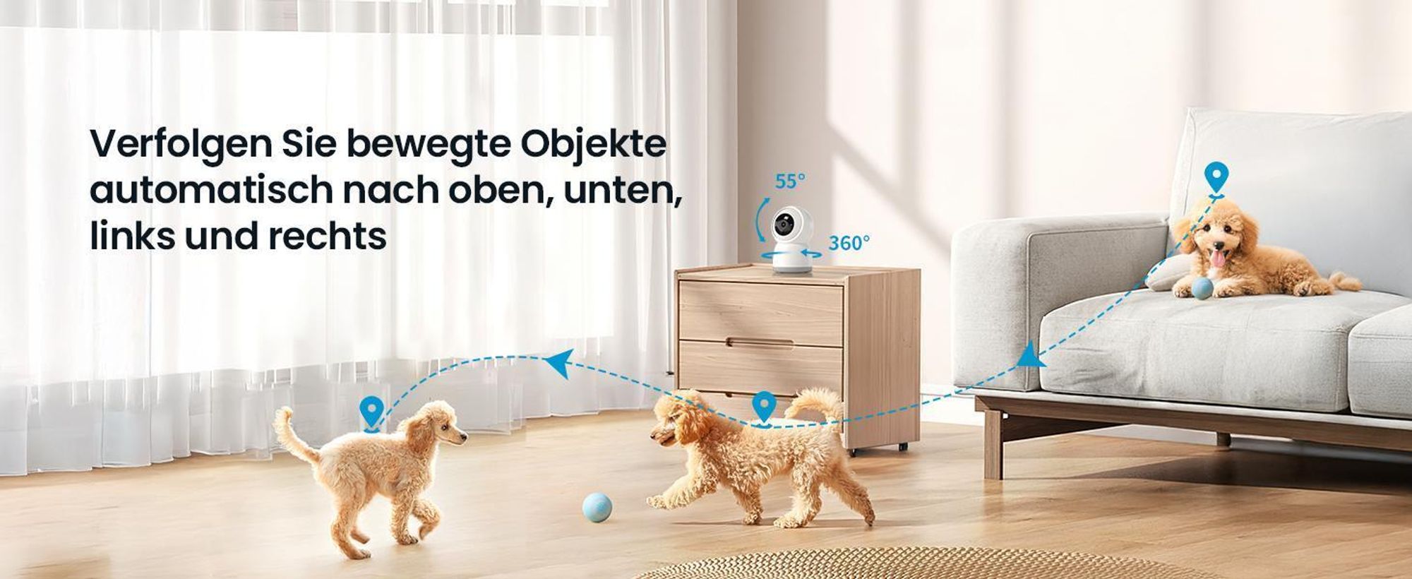 Überwachungskamera 4 Stück, Schwenkbar 360°, WLAN 2.4/5GHz, KI Personenerkennung, Auto-Tracking, Indoor für Baby, Kinder, Haustiere, 15M Nachtsicht