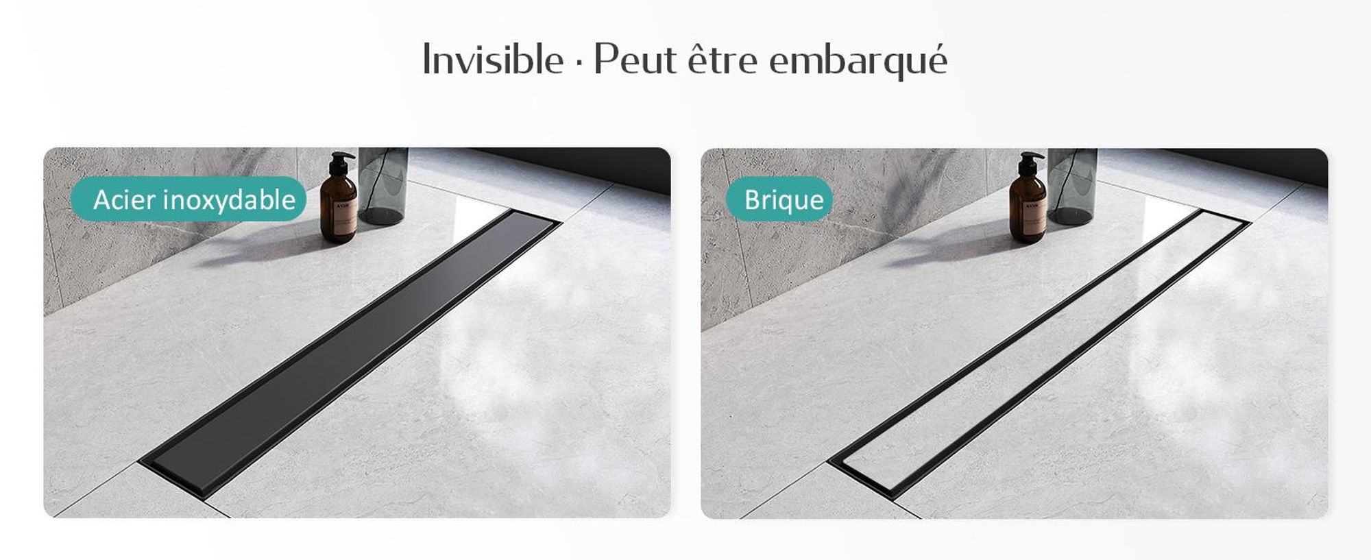 EMKE Caniveau de douche Acier inoxydable 50cm noir mat Siphon de sol avec stop odeur Ecoulement de douche très plat Ecoulement de bord