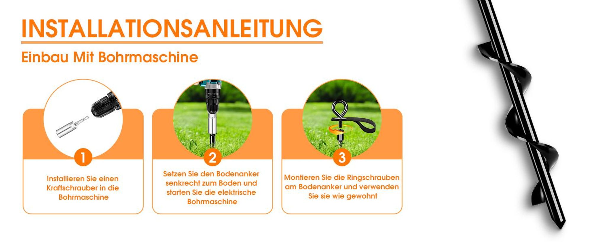 Bodenanker, 4er Set Spiral-Bodenverankerung, Erdanker Trampolin, mit Gurten, Windwiderstand, für Zelten, Überdachungen, Schuppen, Wohnmobilen