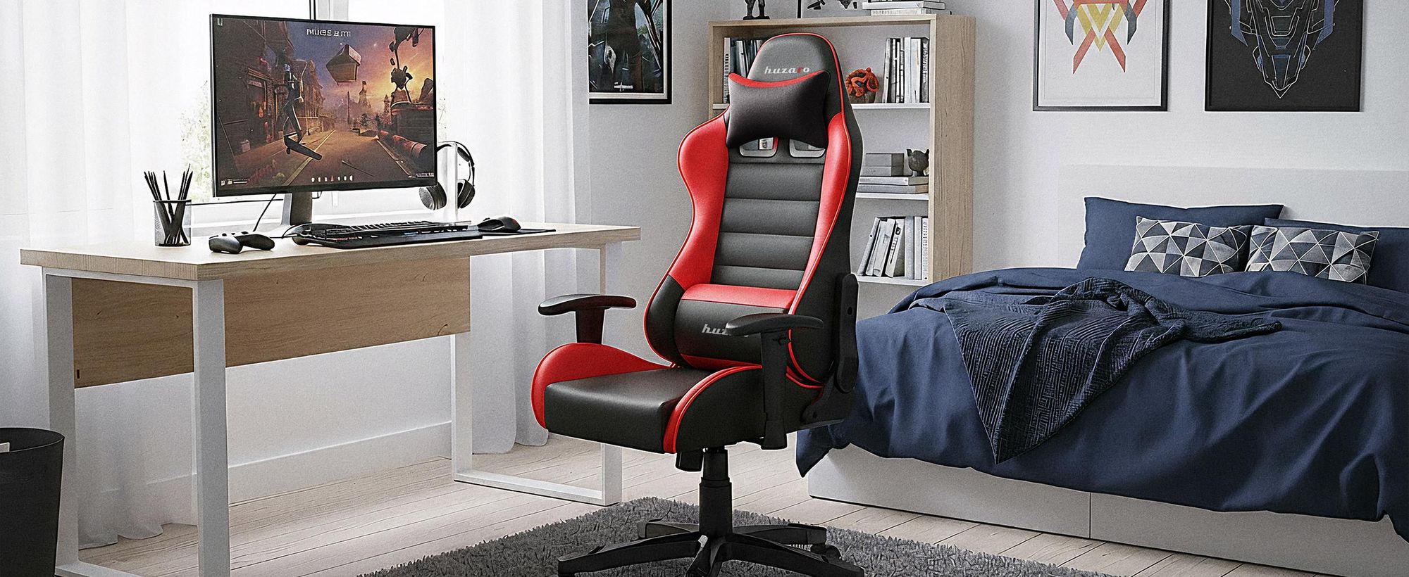 Huzaro Kinder Schreibtischstuhl Ranger 6.0 Gaming Stuhl Racing Sessel Bürostuhl Drehstuhl Gamer bis 130 kg mesh Rot
