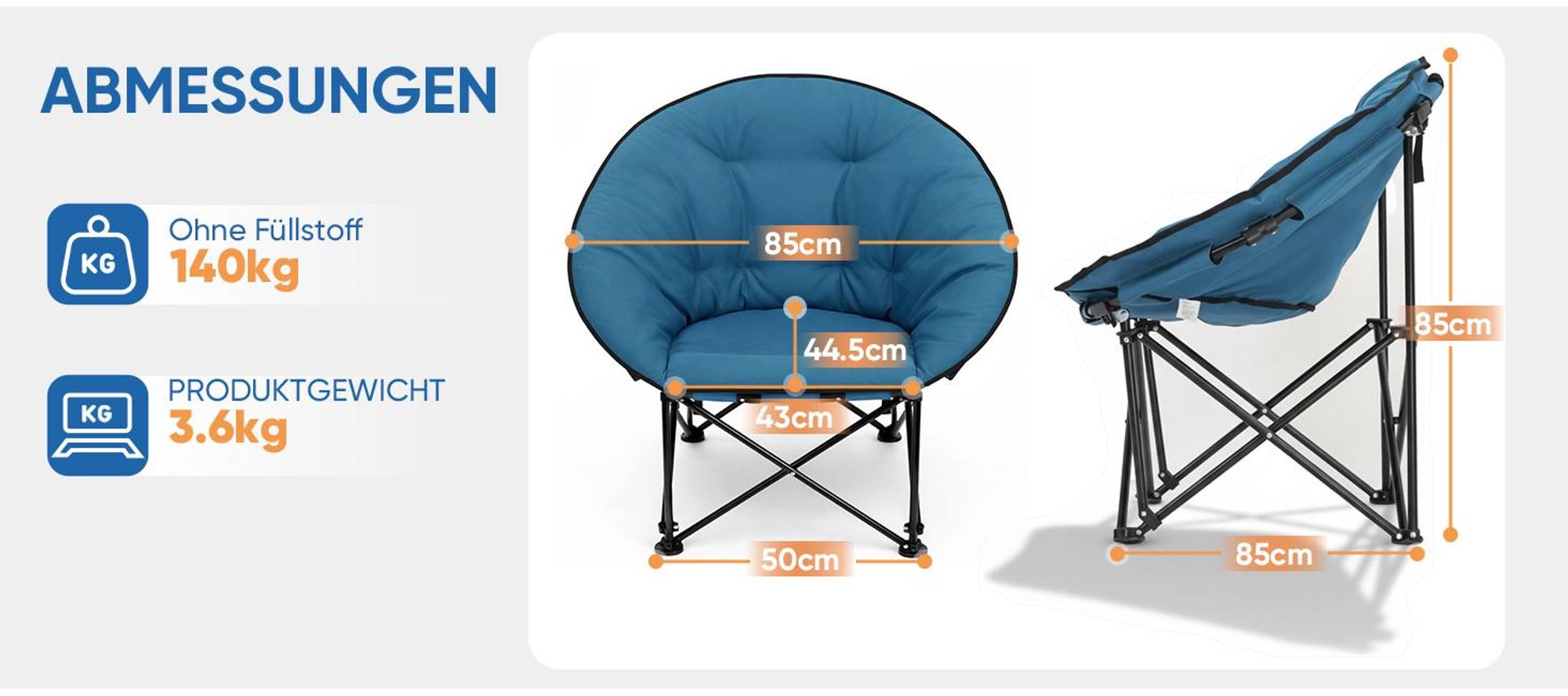 Sekey 2er Set Klappstuhl Gepolstert Camping Klappsessel XXL Campingstuhl Faltbar Gartenstuhl Klappbar Sessel bis 140KG