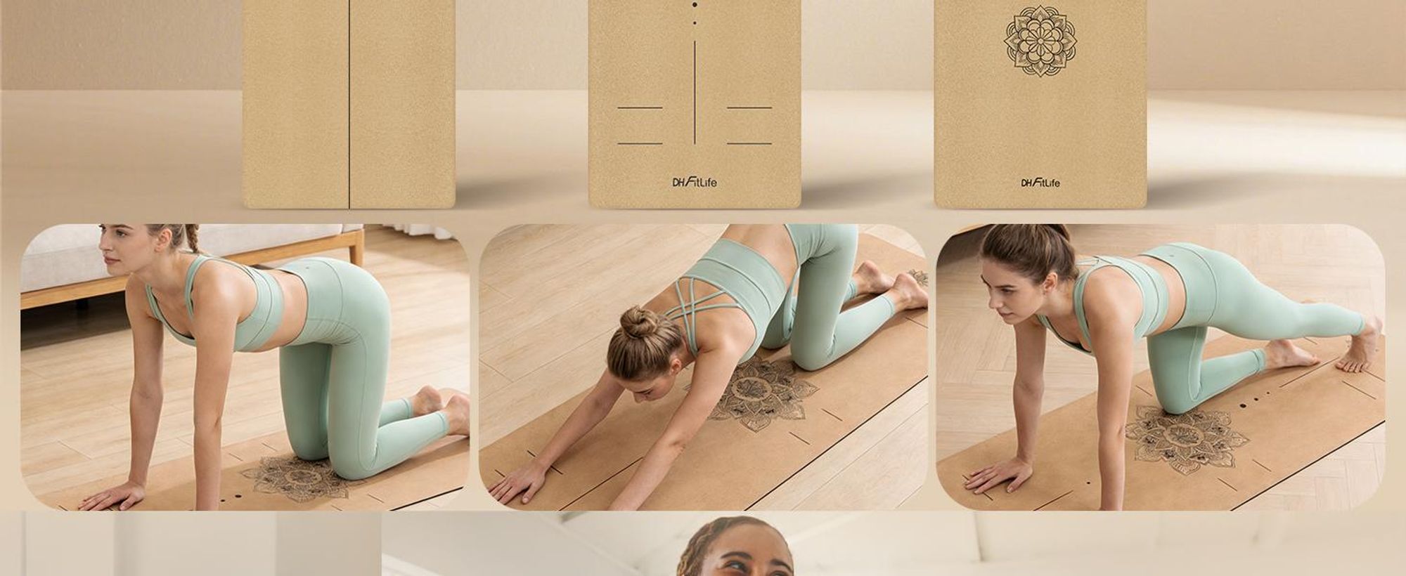 DH FitLife Kork Yogamatte, rutschfest, nachhaltig & schadstofffrei, inkl. Tragegurt, Kork + Naturkautschuk, für Yoga & Pilates